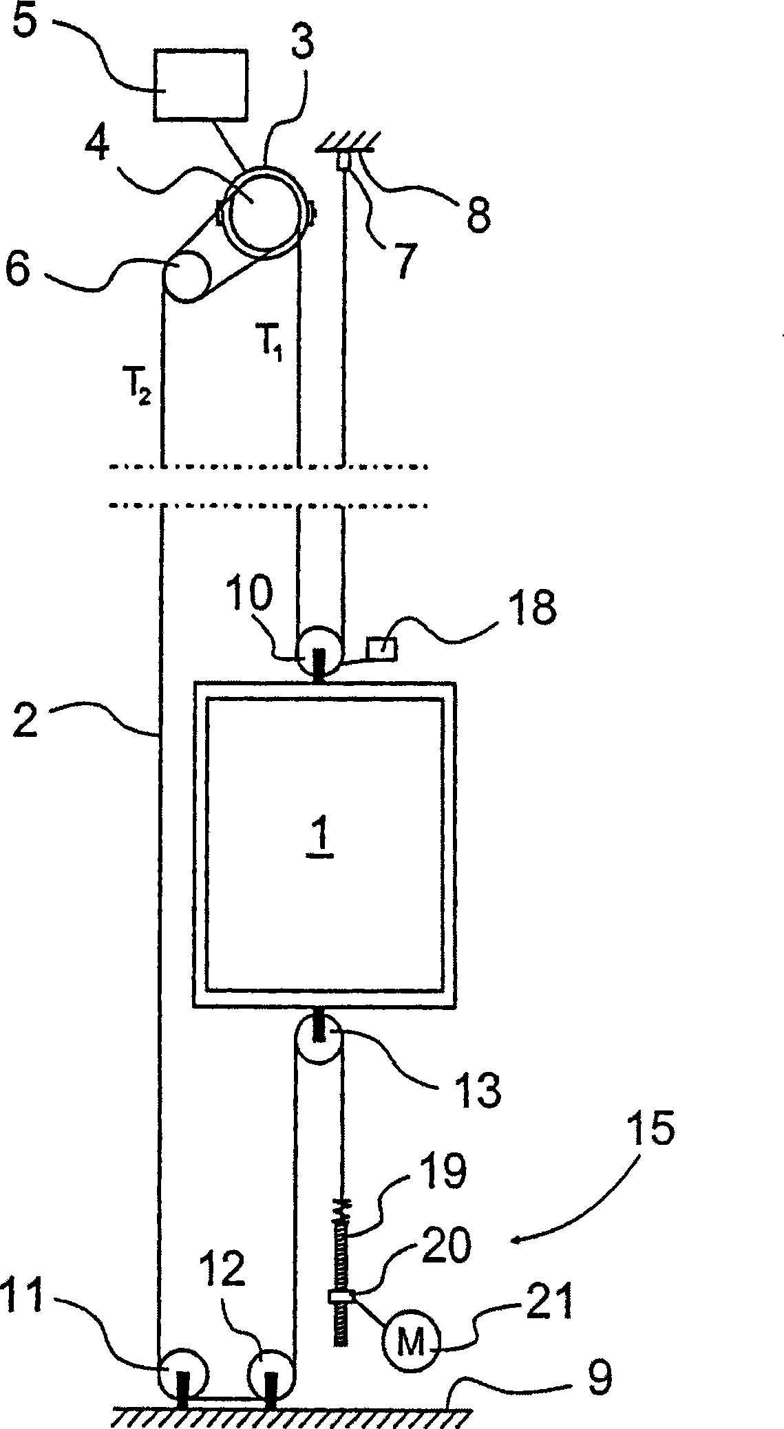 Arrangement in an elevator without counterweight