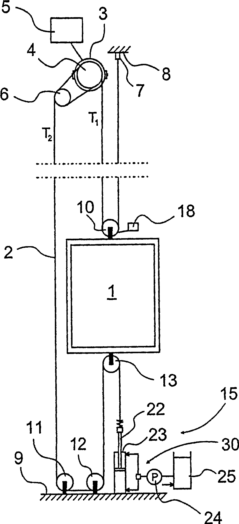 Arrangement in an elevator without counterweight