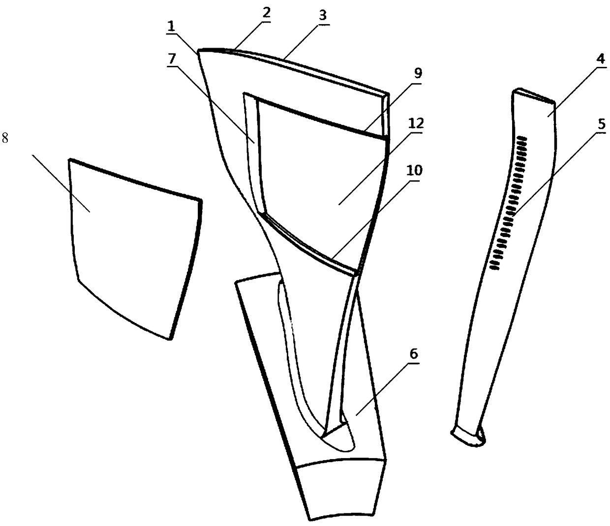 Gas film damping fan blade with vibration absorption sheet covered by throttling orifices