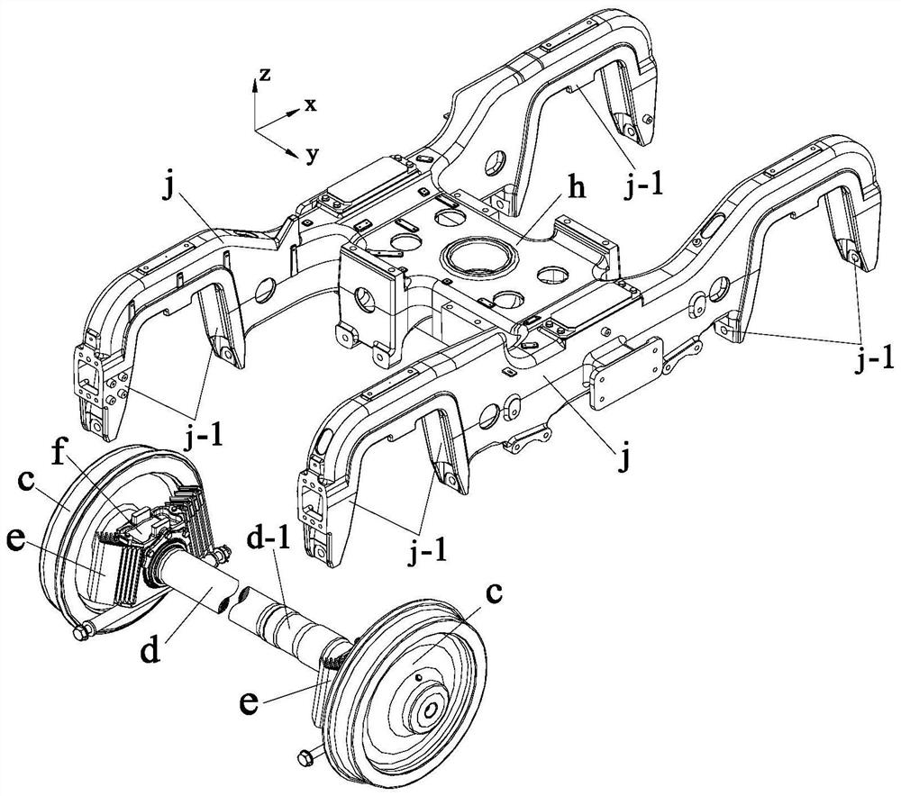 Non-powered bogie with axle boxes capable of measuring temperature and flexible interconnection framework