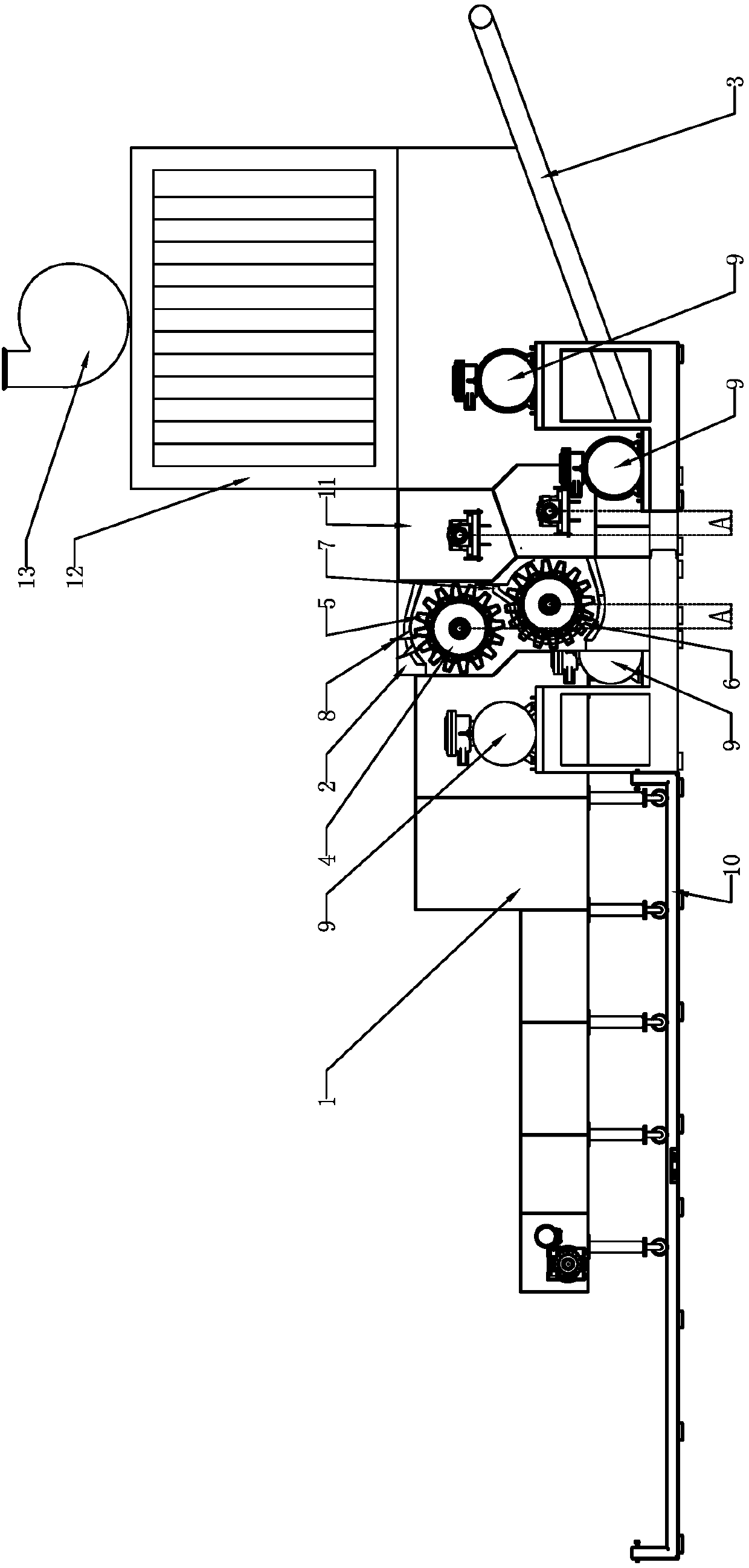 Bale busting and crushing machine