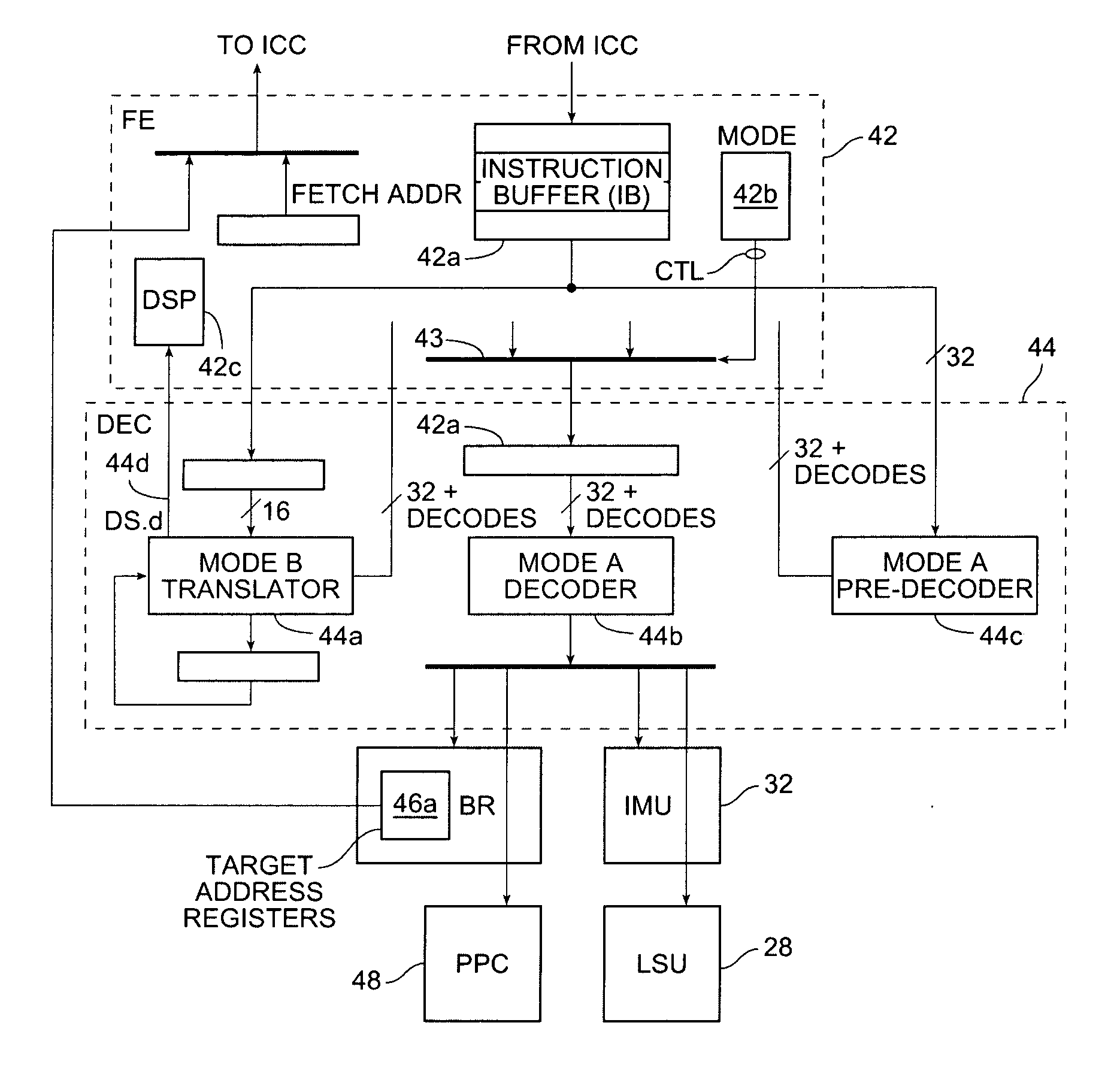 Processor architecture for executing two different fixed-length instruction sets
