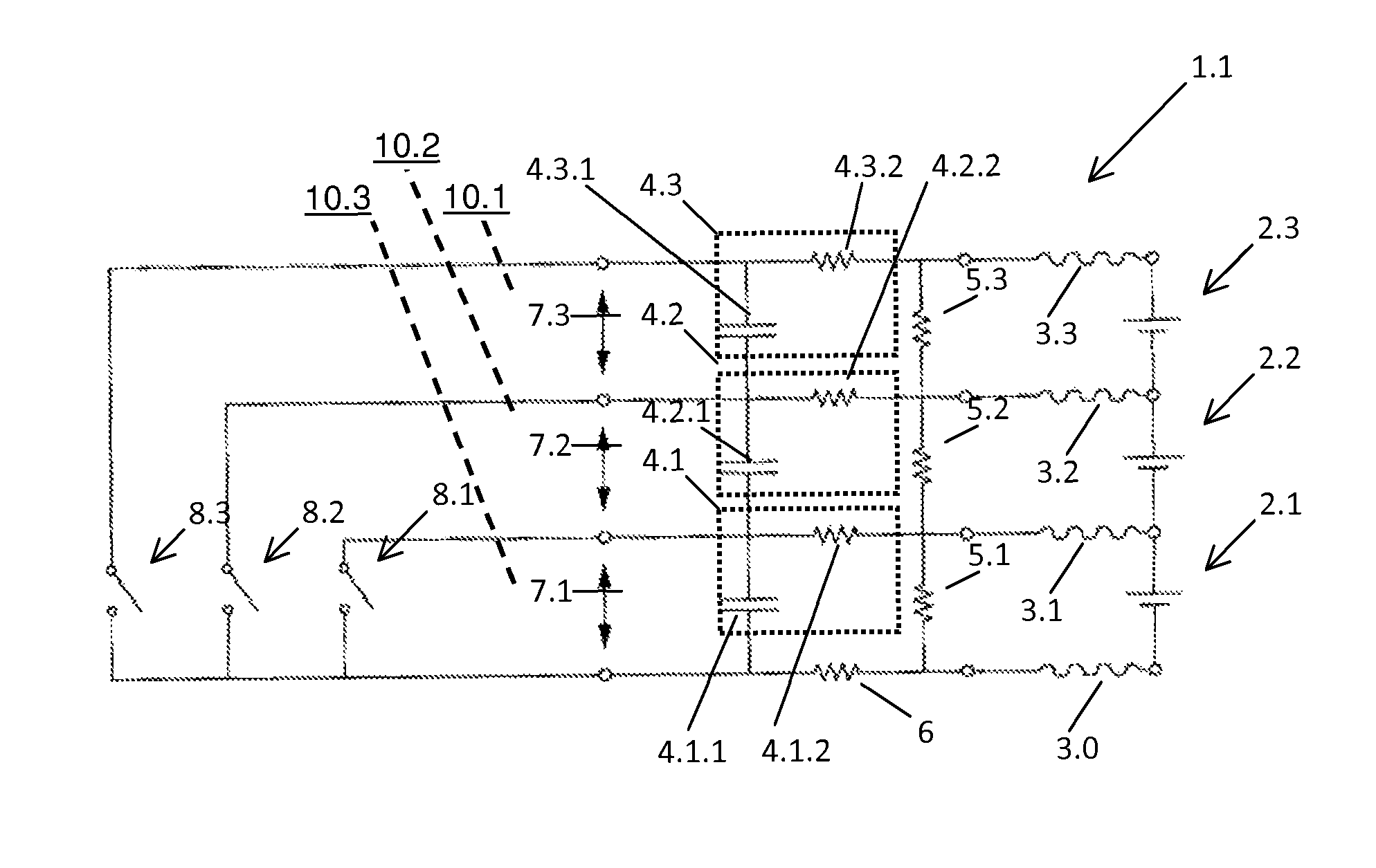 Power cell system with means for detecting a discontinuity