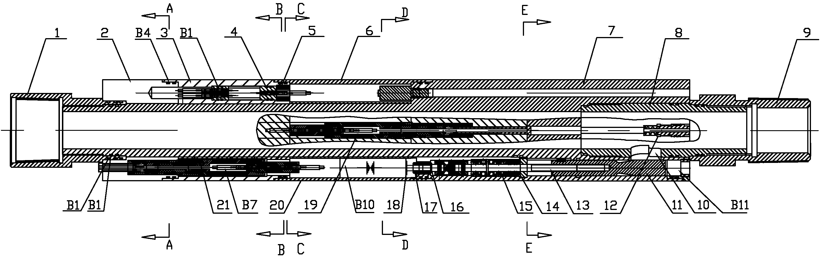 Straight-valve-type layered injection allocation device with special-shaped liquid inlet