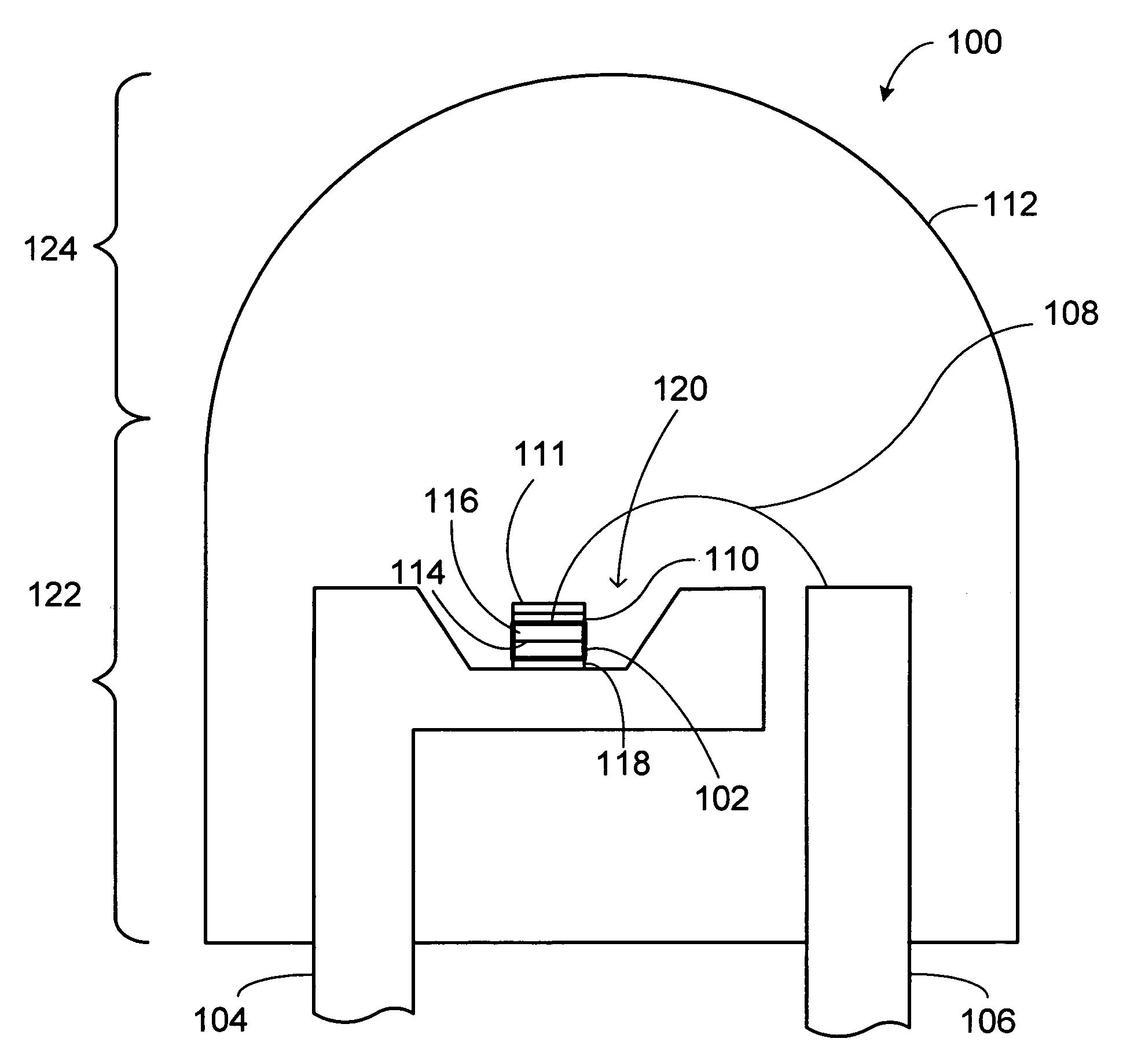 Light emitting device having a layer of photonic crystals and a region of diffusing material and method for fabricating the device