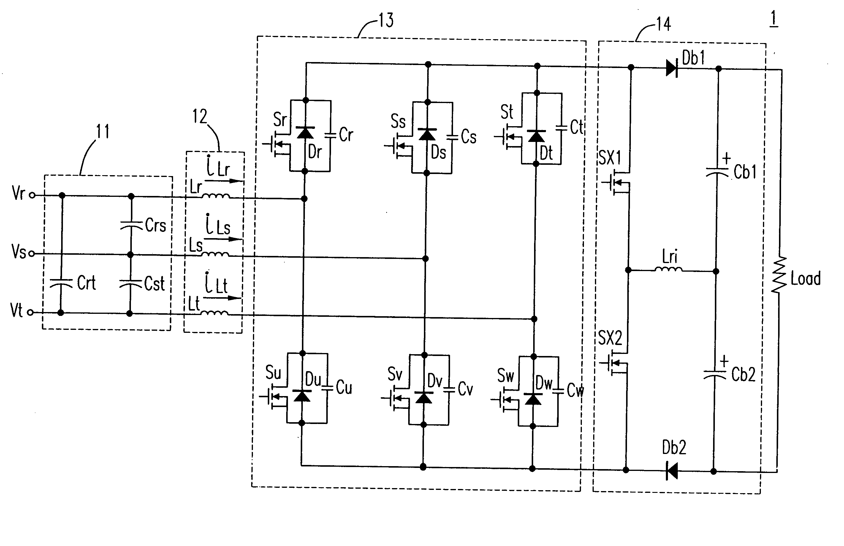 Soft-switching three-phase power factor correction converter