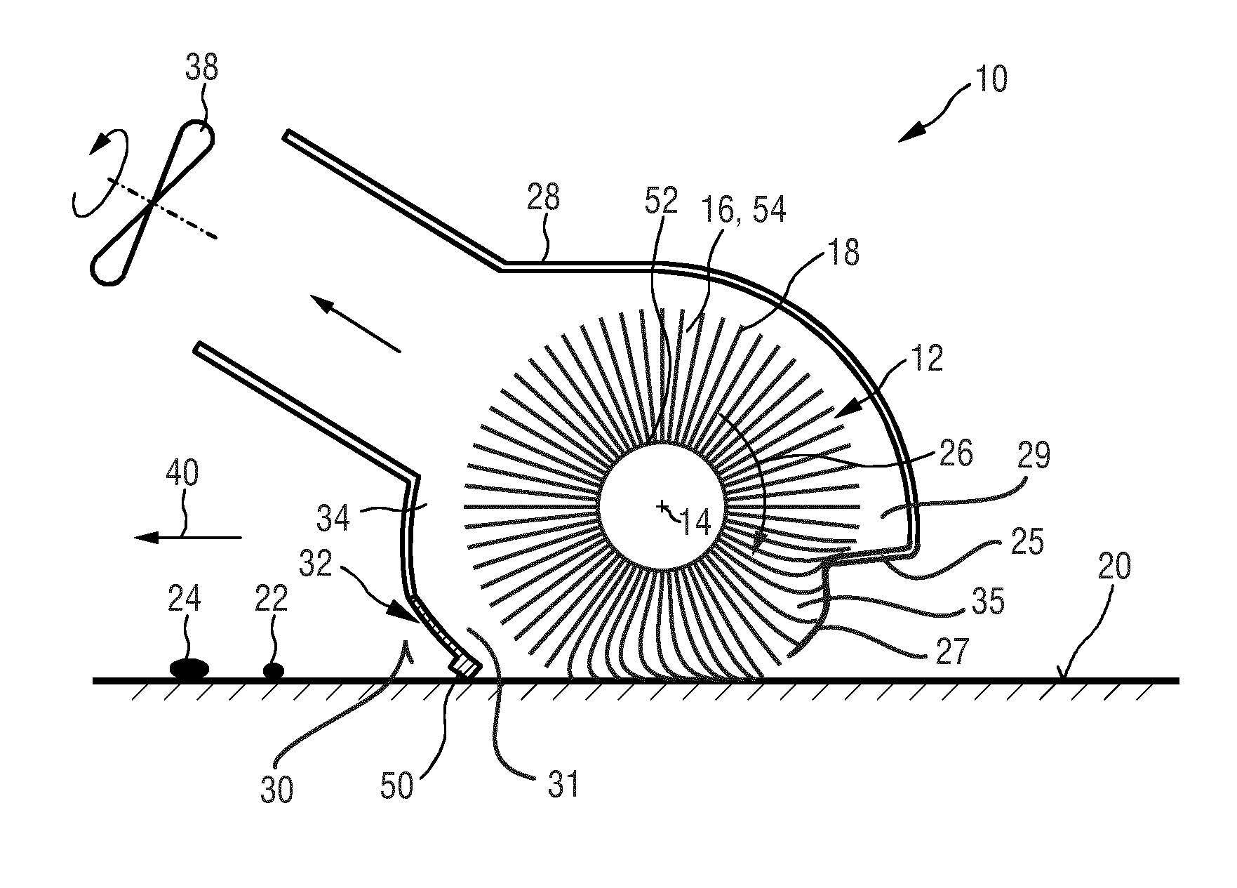 Cleaning device for cleaning a surface