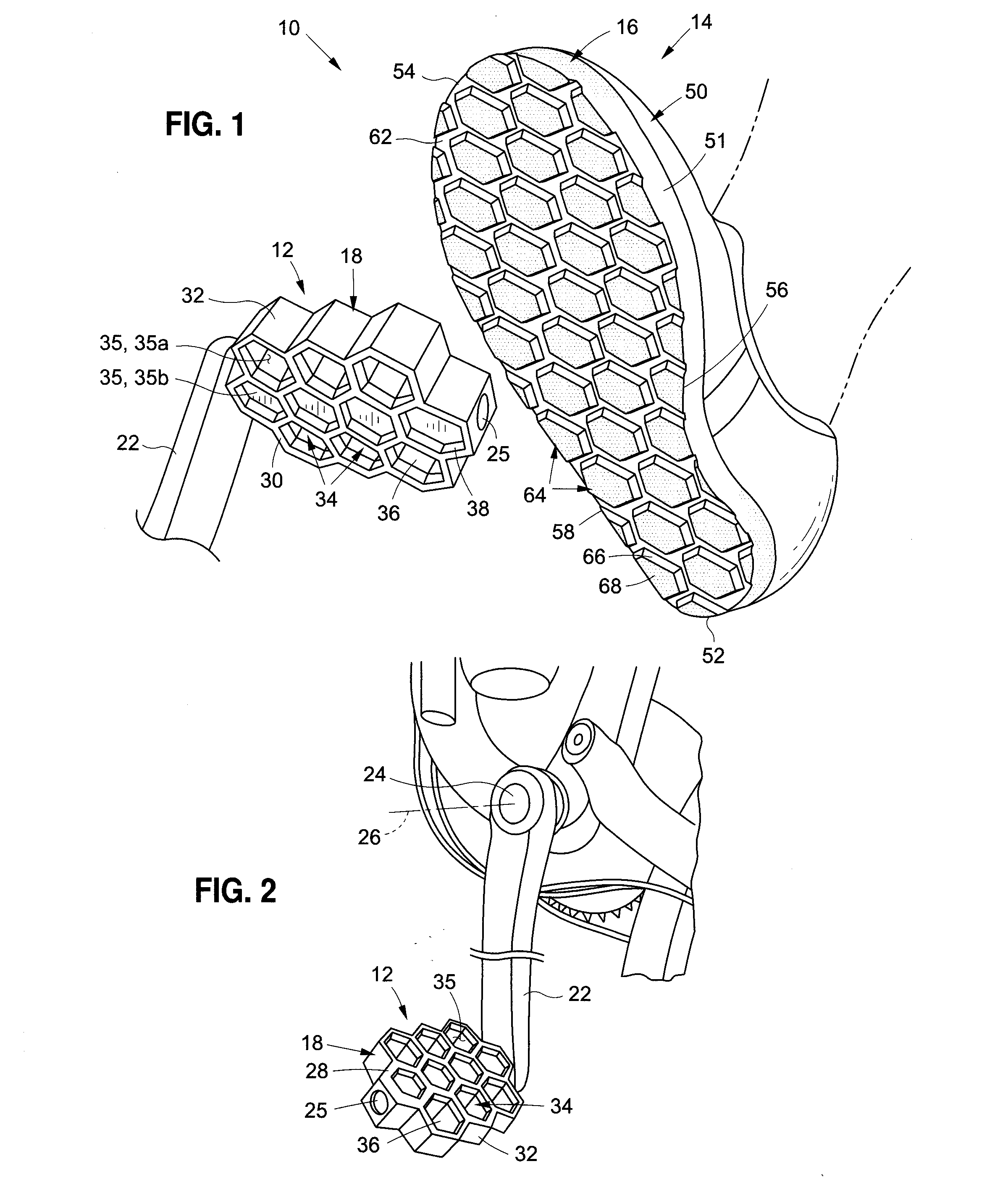 Shoe and pedal system for bicycles