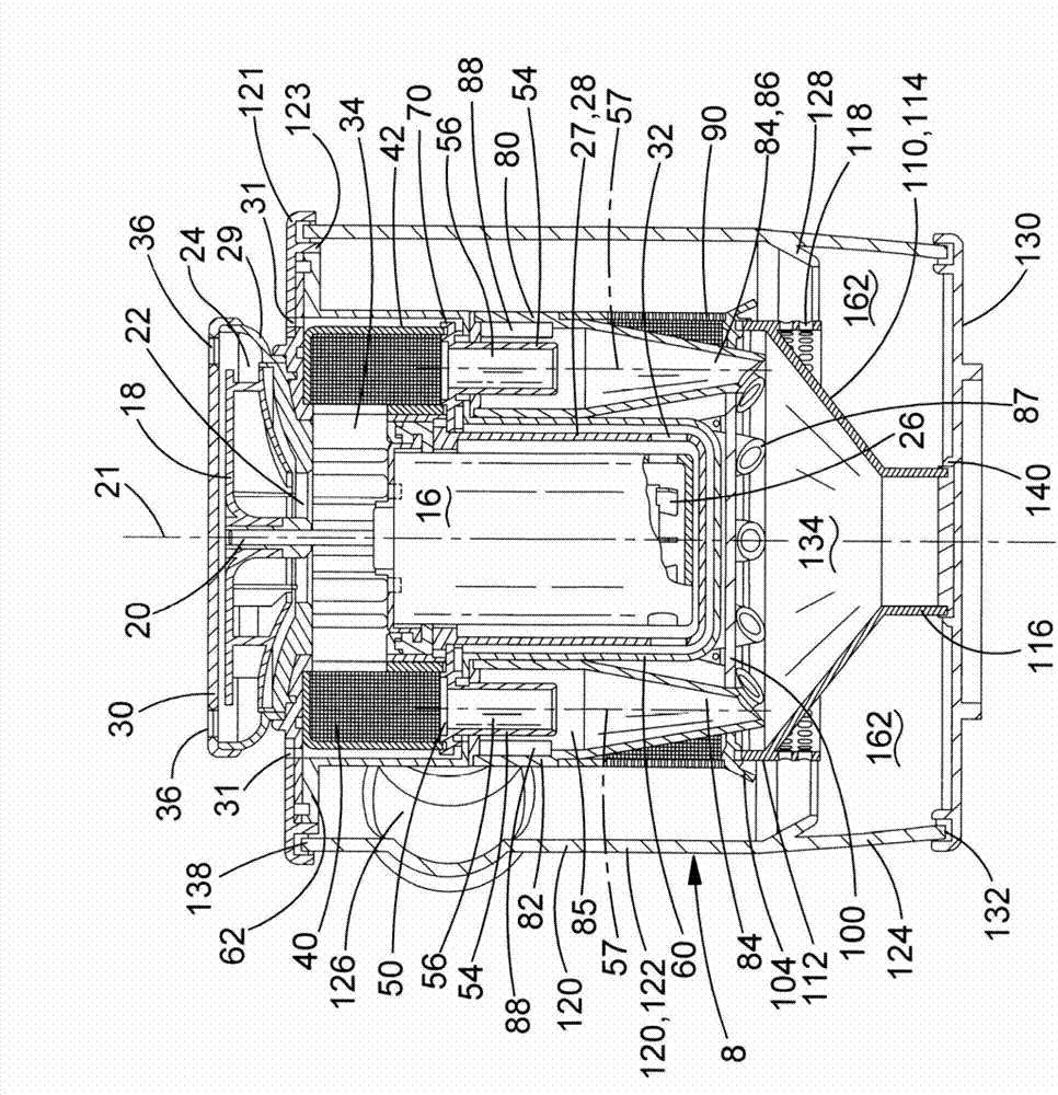A motor, fan and cyclonic separation apparatus arrangement