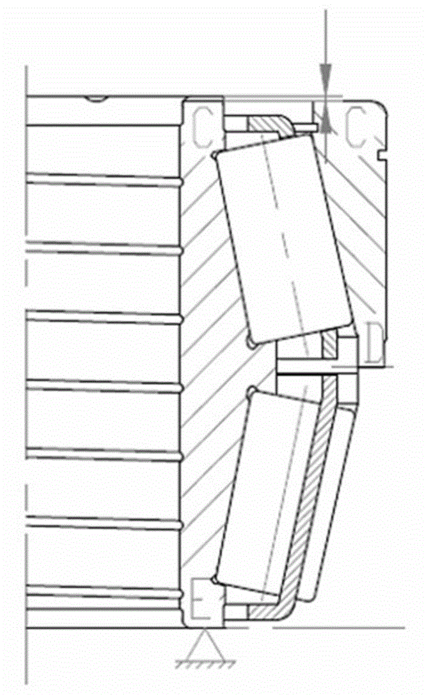 Method for fitting and measuring axial clearance of spacer-free four-column tapered roller bearing