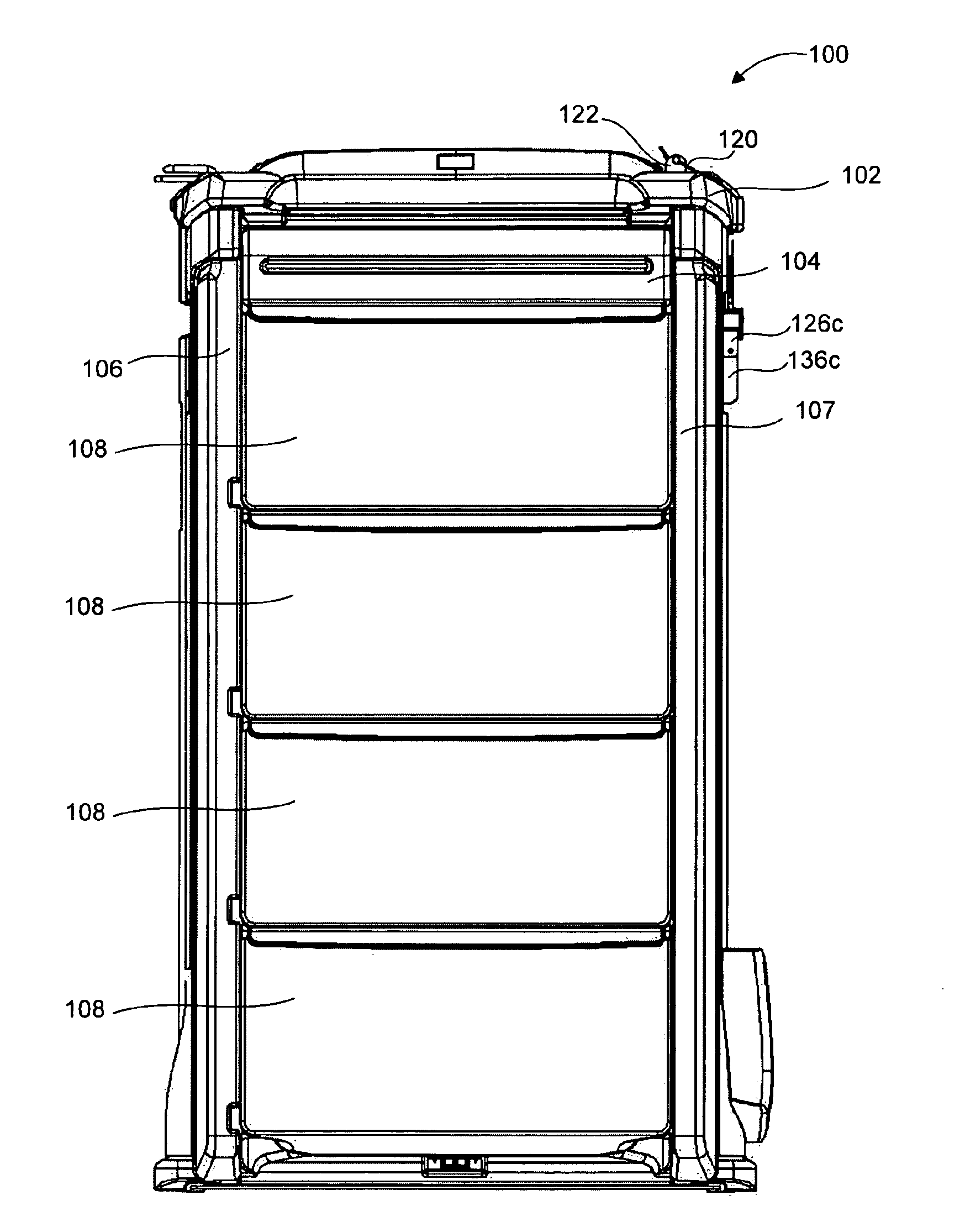 Sealing structure for sealing multiple sections and a drawer of a medical emergency cart