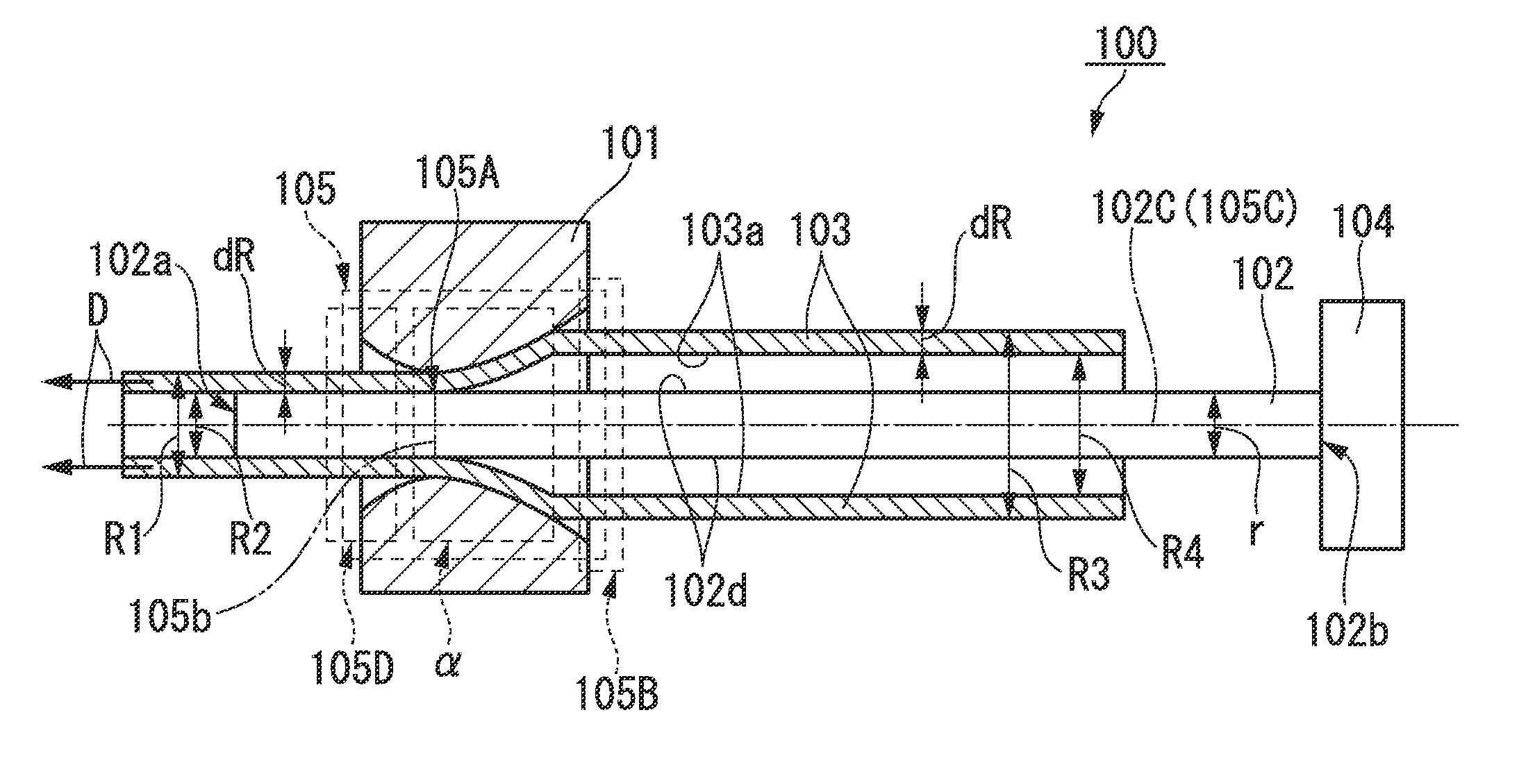 Thin, narrow tube and drawing apparatus and drawing method for manufacturing the same