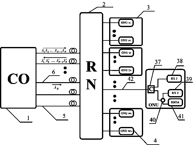 Large-scale optical access network system and method for realizing transmission and protection functions of broadcasting services in wavelength division multiplexing optical access network