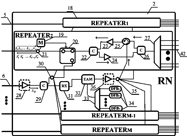 Large-scale optical access network system and method for realizing transmission and protection functions of broadcasting services in wavelength division multiplexing optical access network