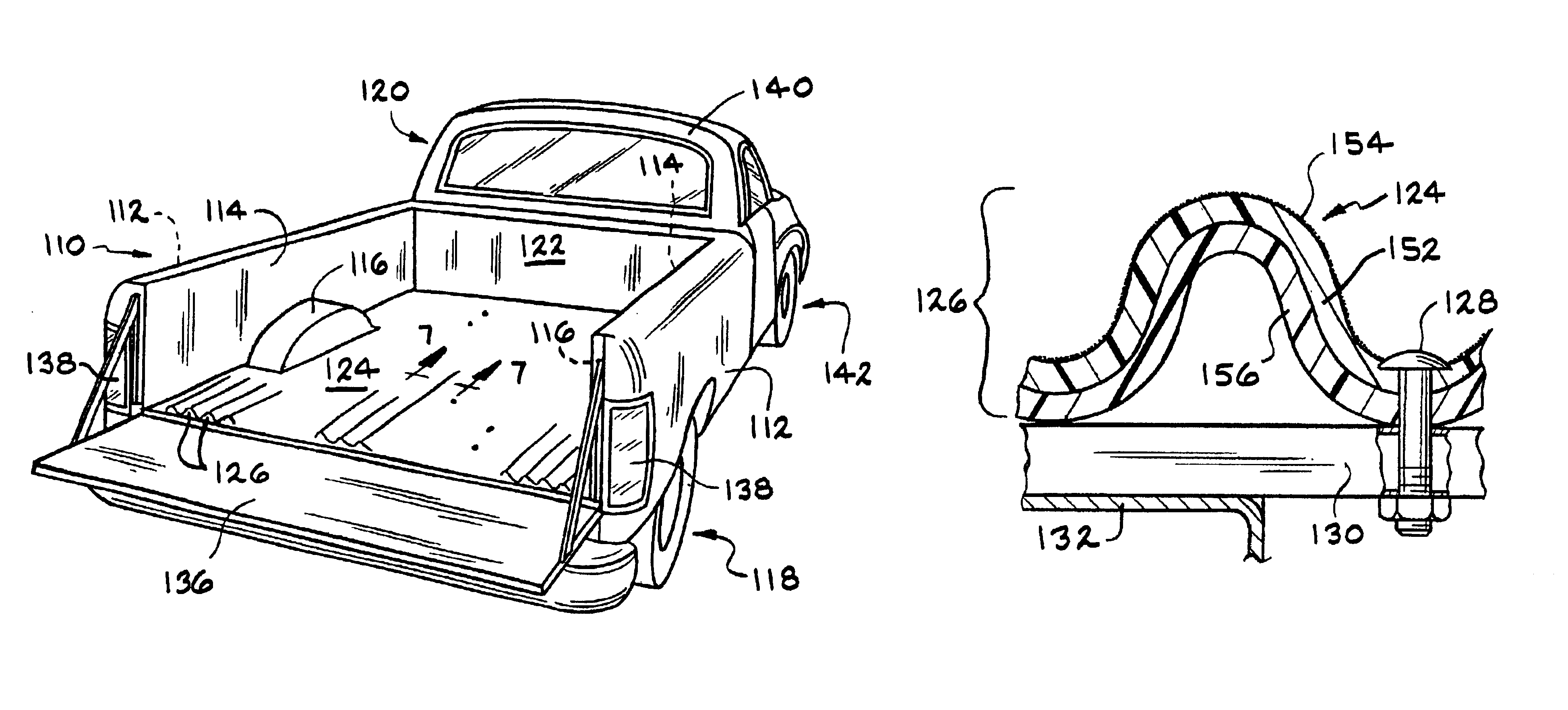 Co-formed bed liner having enhanced frictional characteristics