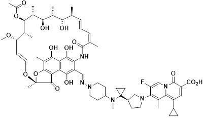Application of a rifamycin-quinazinone dual target molecule