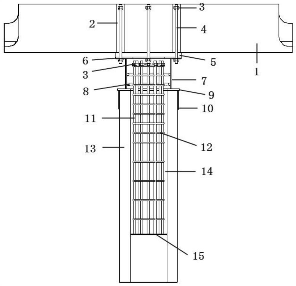 A column-slab connection device including multiple shear keys