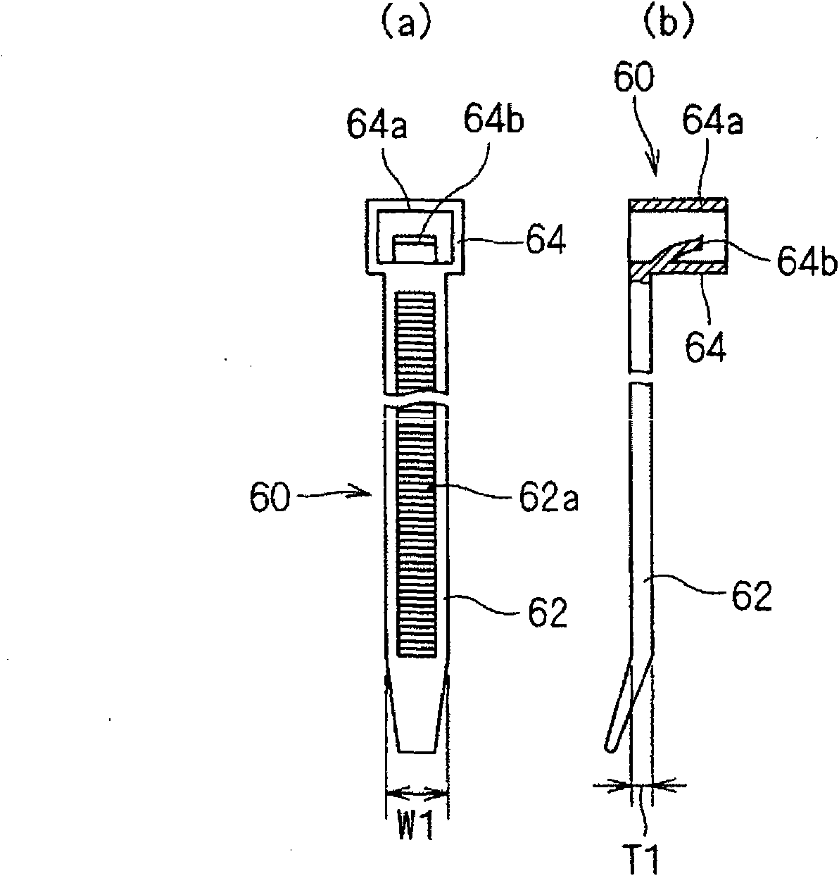 Wire harness fixture, wire harness device with fixture, and method of manufacturing wire harness device with fixture