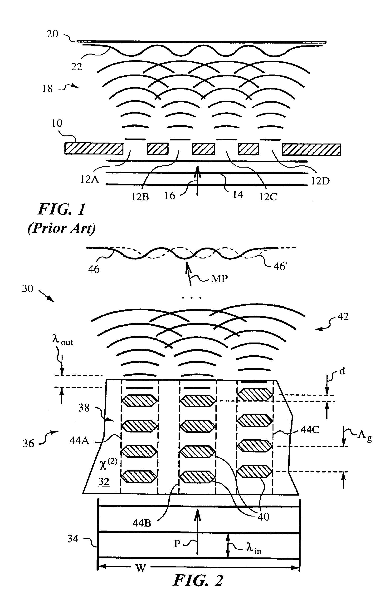 Nonlinear frequency mixer using quasi-phase-matching gratings having beam-modifying patterns