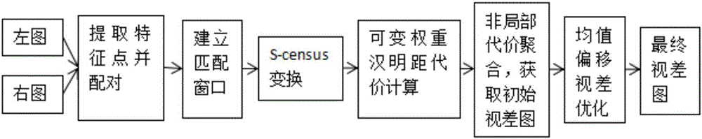 Stereoscopic matching method on basis of variable-weight cost computation and S-census transformation