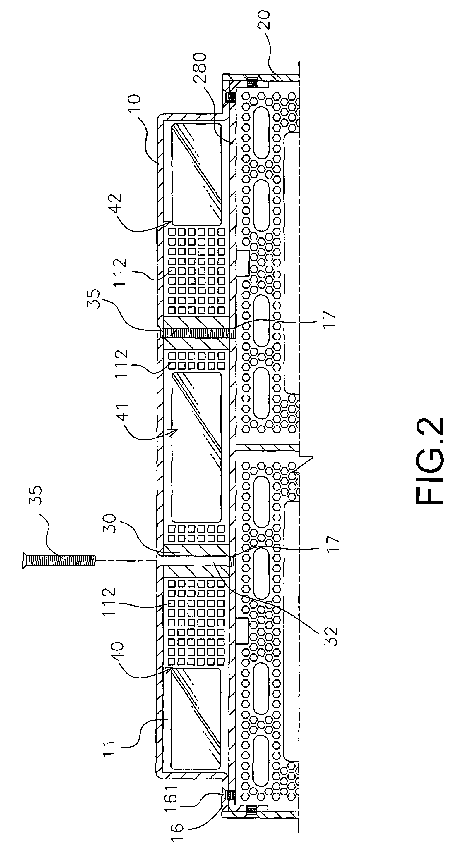 Partitioning device for holding slots of a host computer case