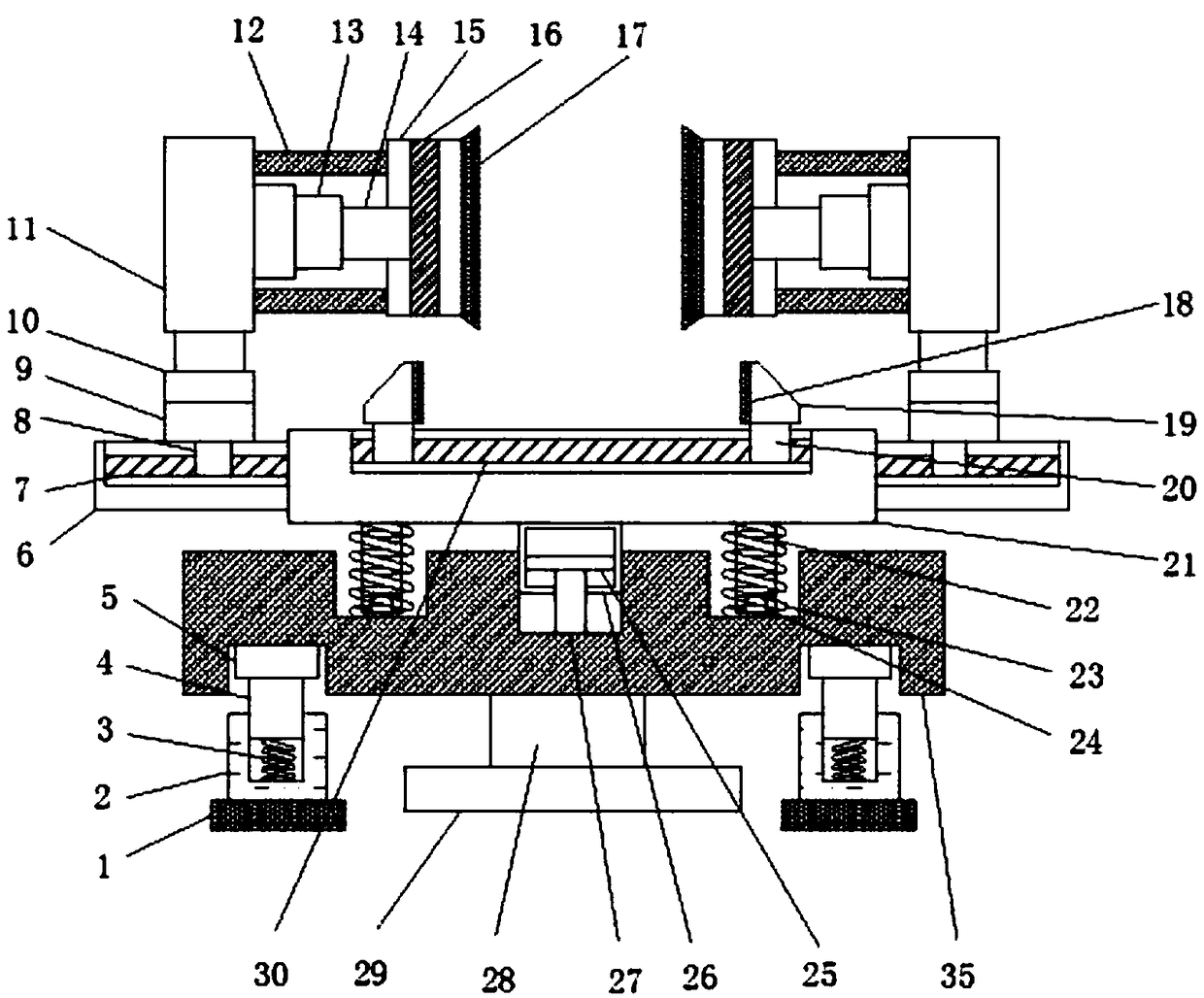 Good-vibration-reducing-performance fixing device for architectural engineering construction equipment