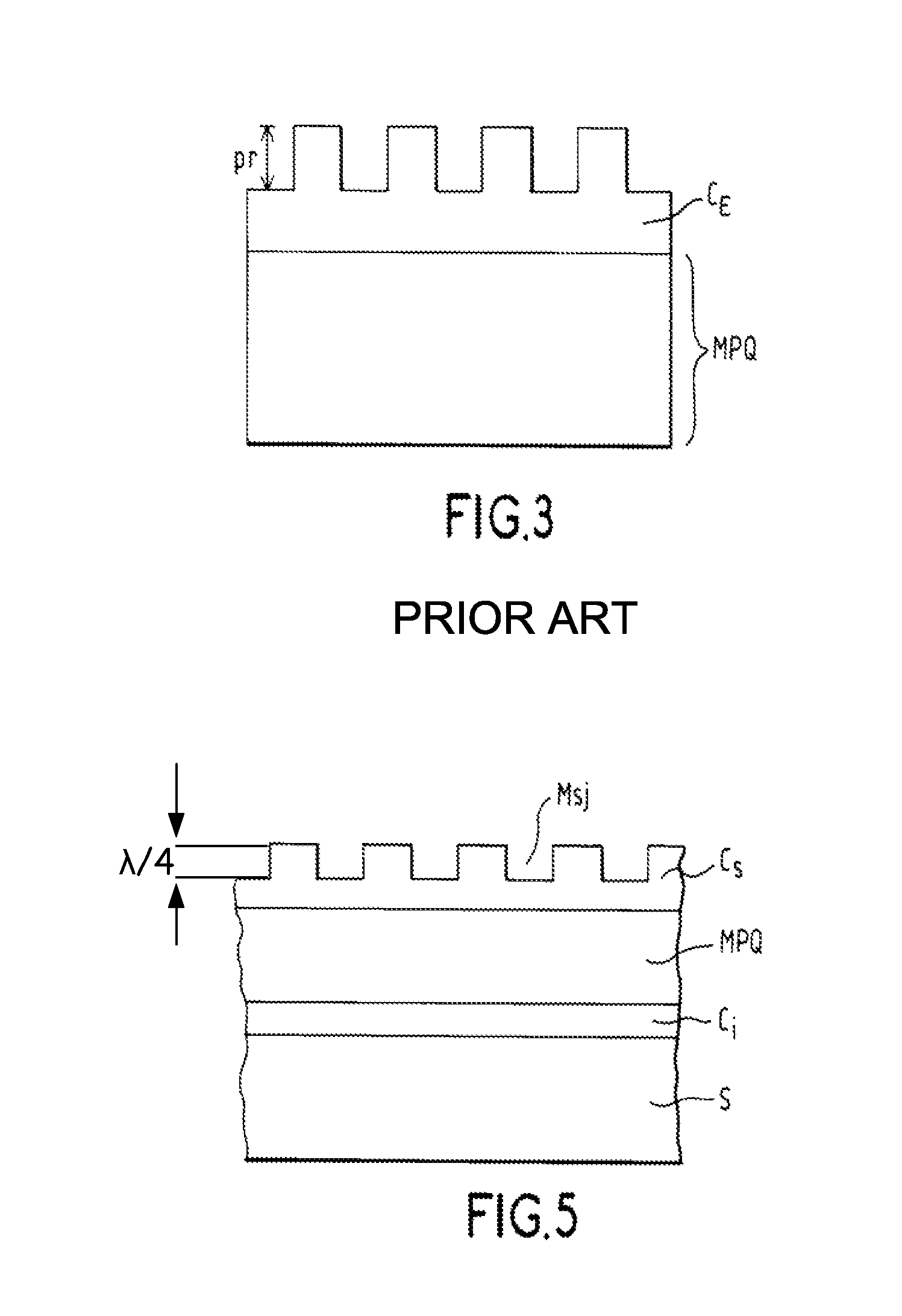 Electromagnetic wave detector with an optical coupling surface comprising lamellar patterns
