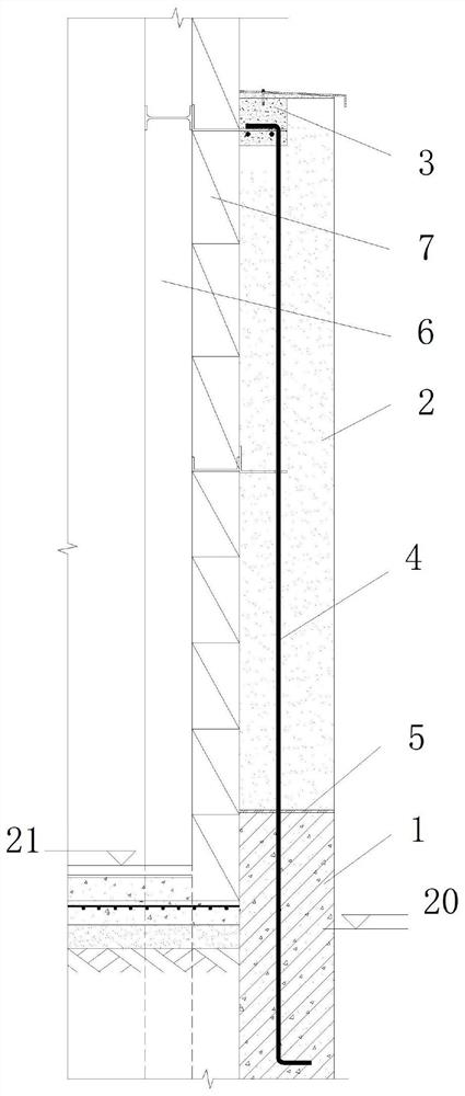 Rammed earth wall without structural columns reinforced by vertical steel bars and its construction method