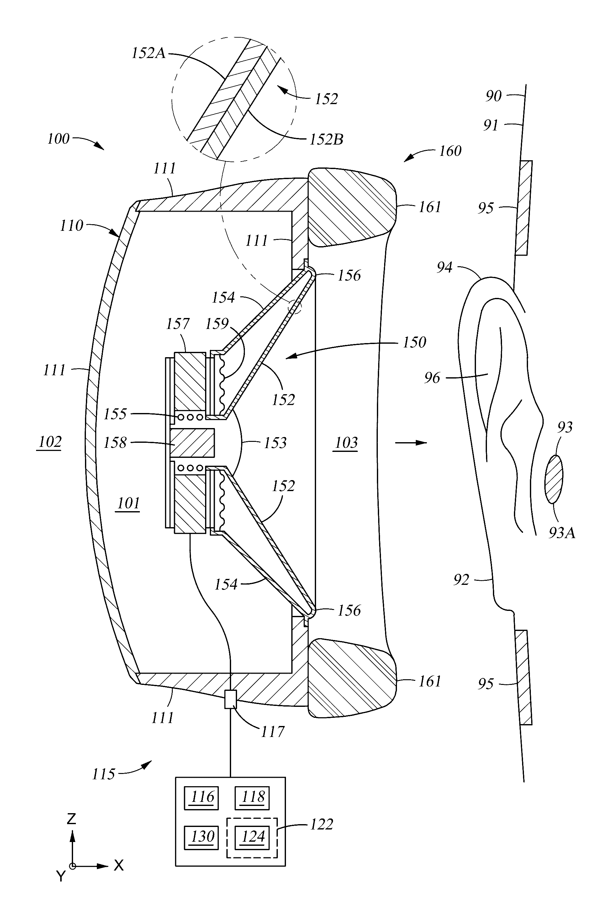 Electronic device having a mode damped diaphragm