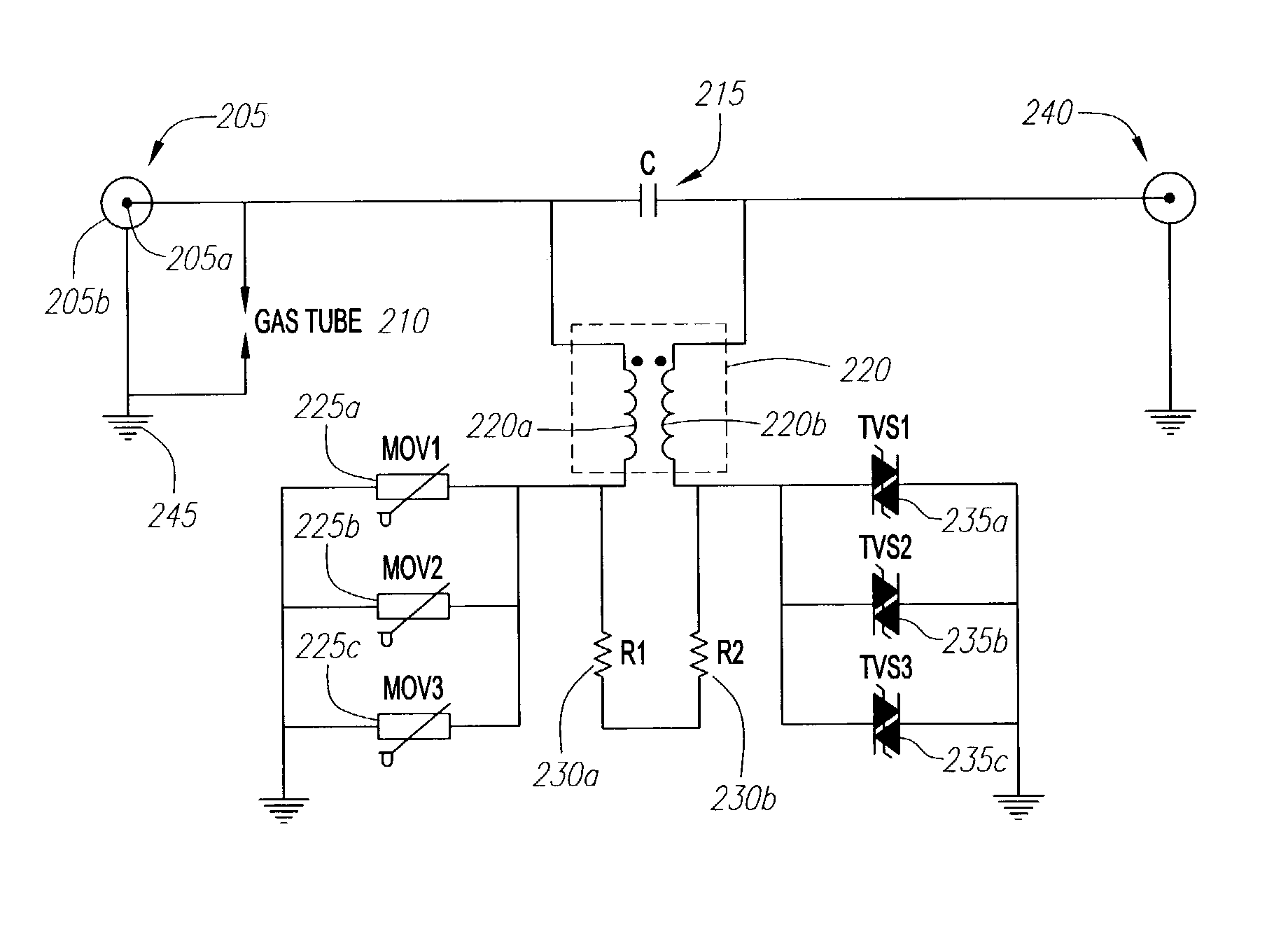 Circuit for diverting surges and transient impulses