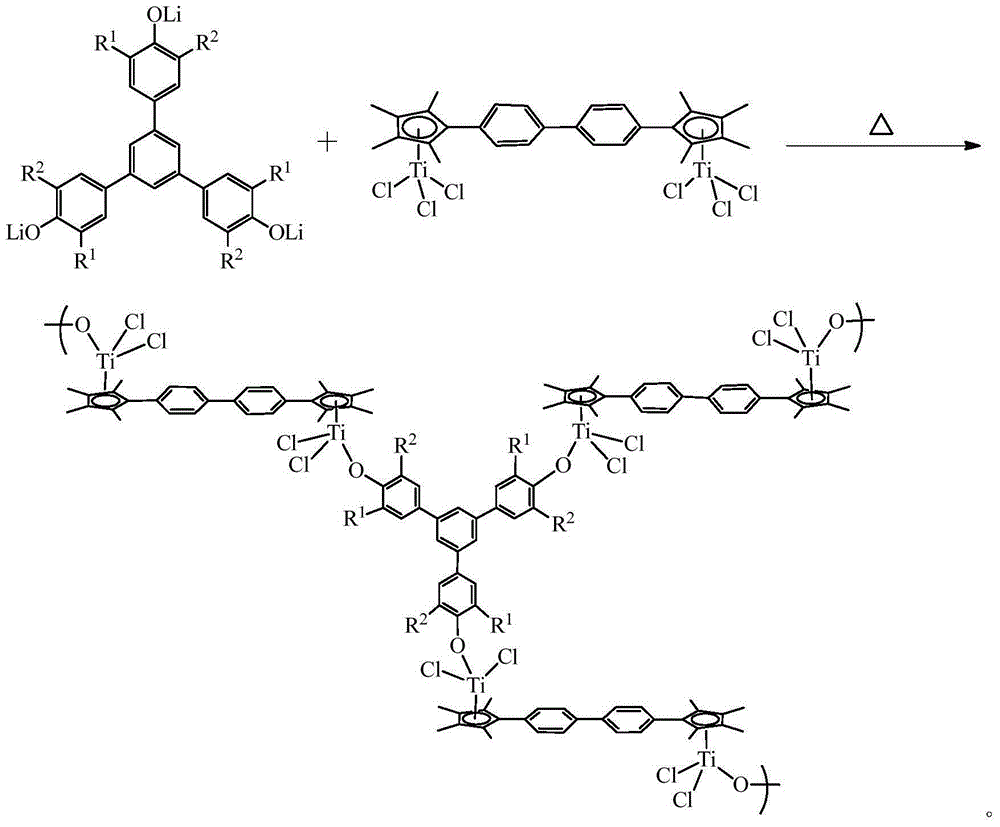 A kind of triphenoxy biscyclopentadienyl titanium catalyst and its preparation method and application