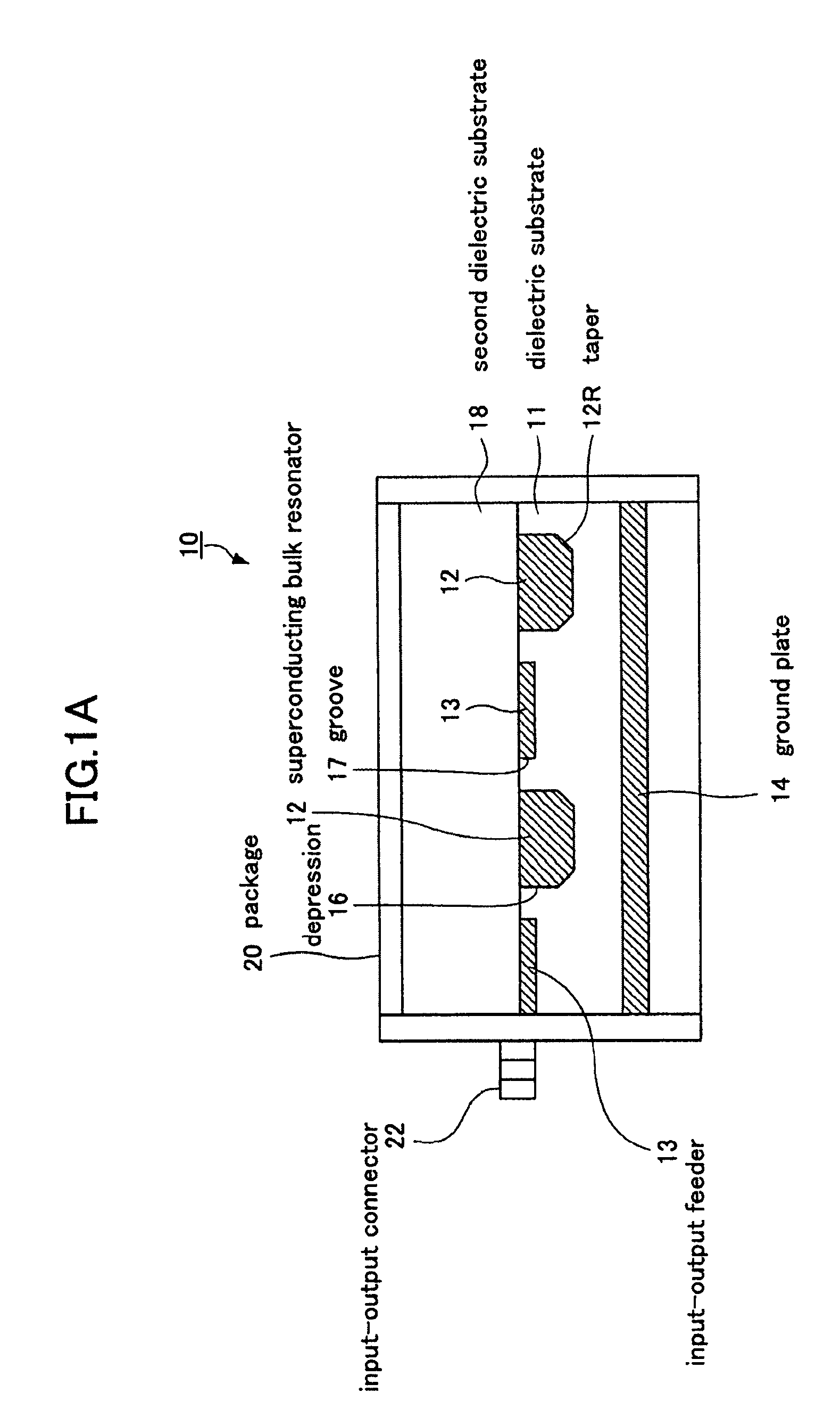 Superconducting filter device having disk resonators embedded in depressions of a substrate and method of producing the same