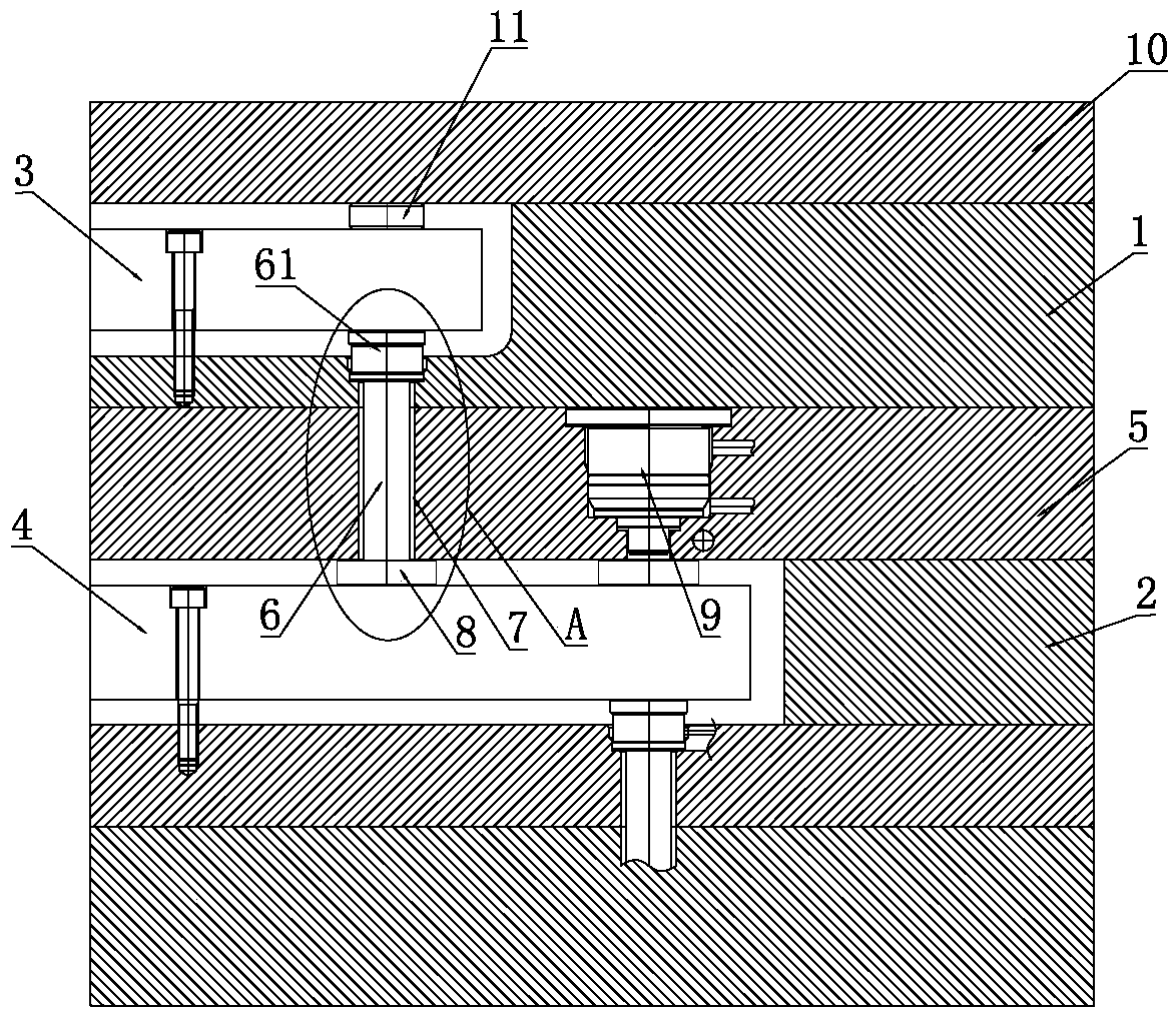 A large-scale hot runner system in which glue leakage does not interfere with the operation of the system