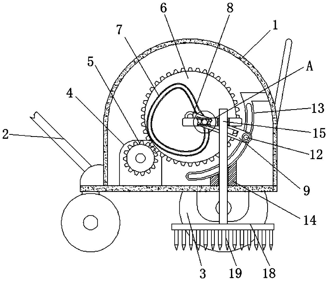 Adjustable lawn aerator based on convex guide rail transmission principle
