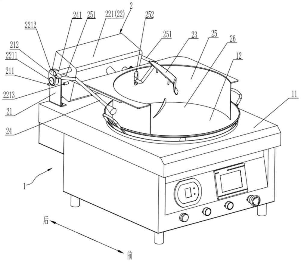 Cooking equipment and cooking method for guiding and stir-frying materials