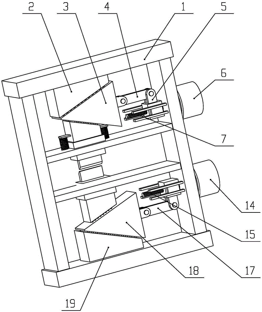 Wedge block bidirectional force increasing type flying shear machine