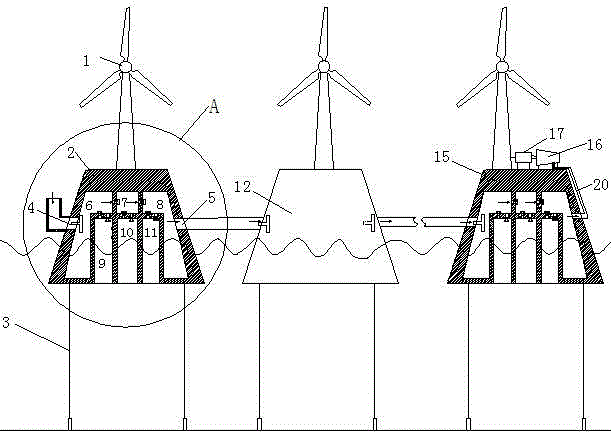 Floating type offshore wind plant wave energy auxiliary power generation device