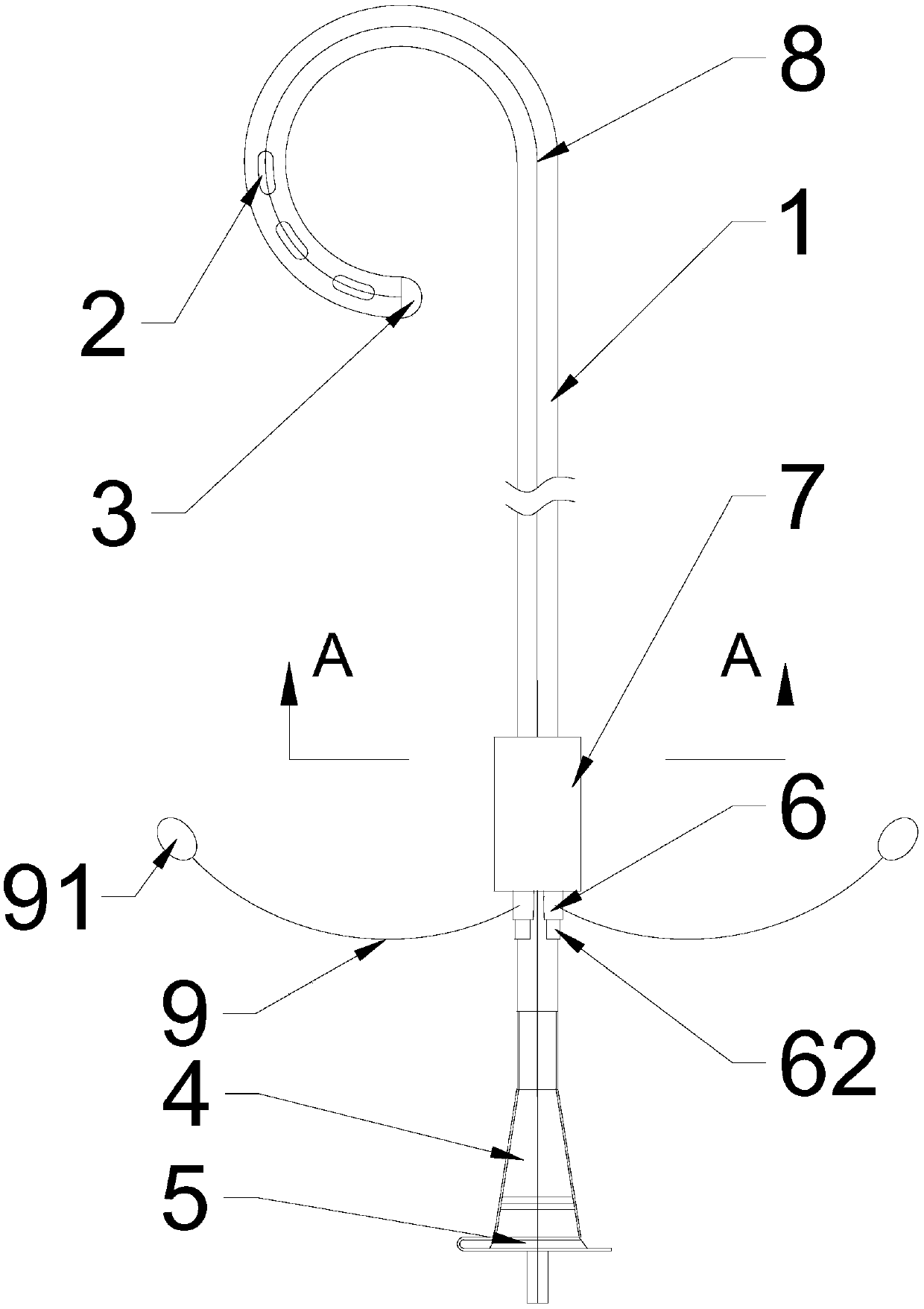Multi-orifice nasogastric tube with fixing device and guide wire