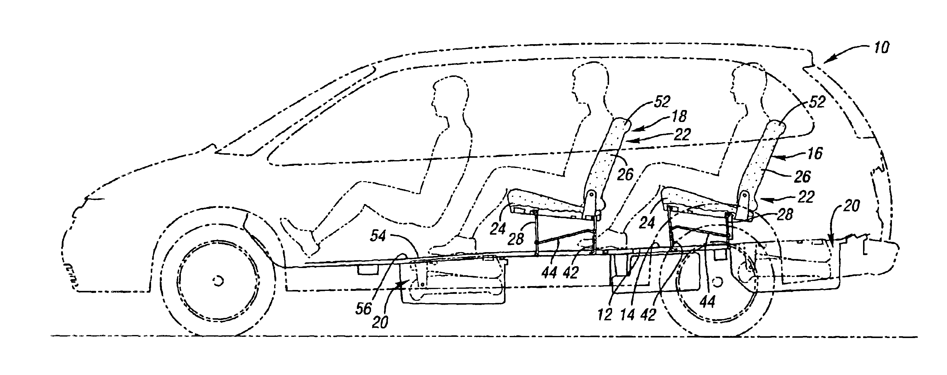 Underfloor stowage of a folding seat in a vehicle