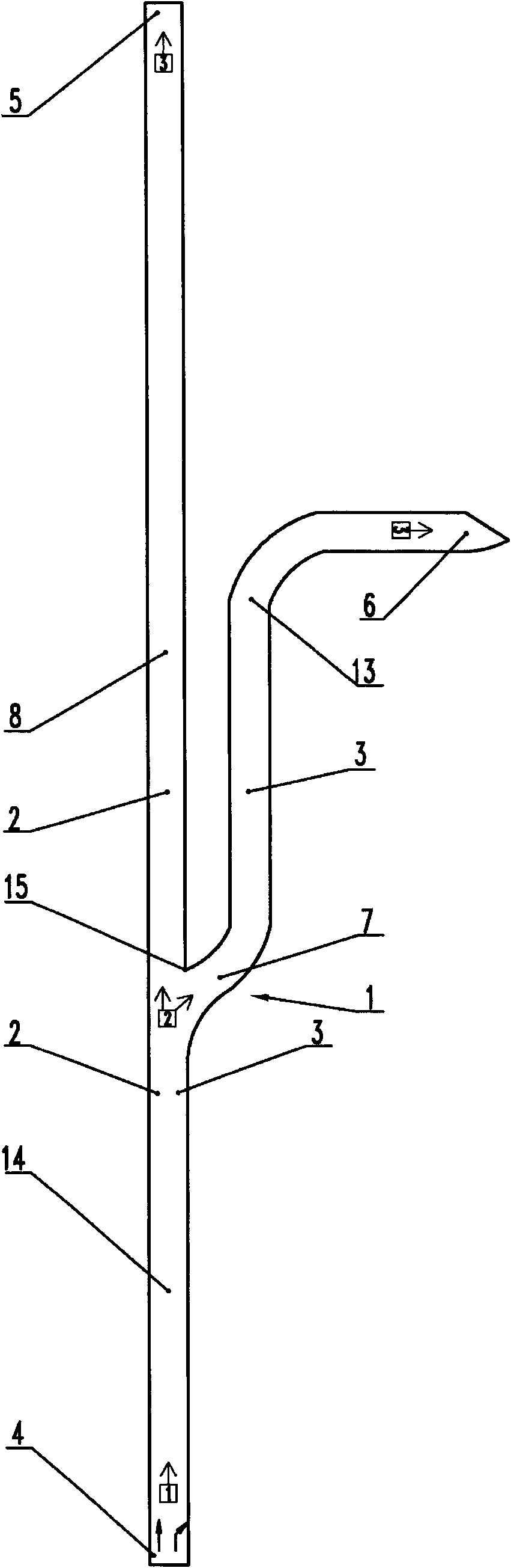 A combined bridge of four independent "y"-shaped bifurcated bridges that turn right and go straight