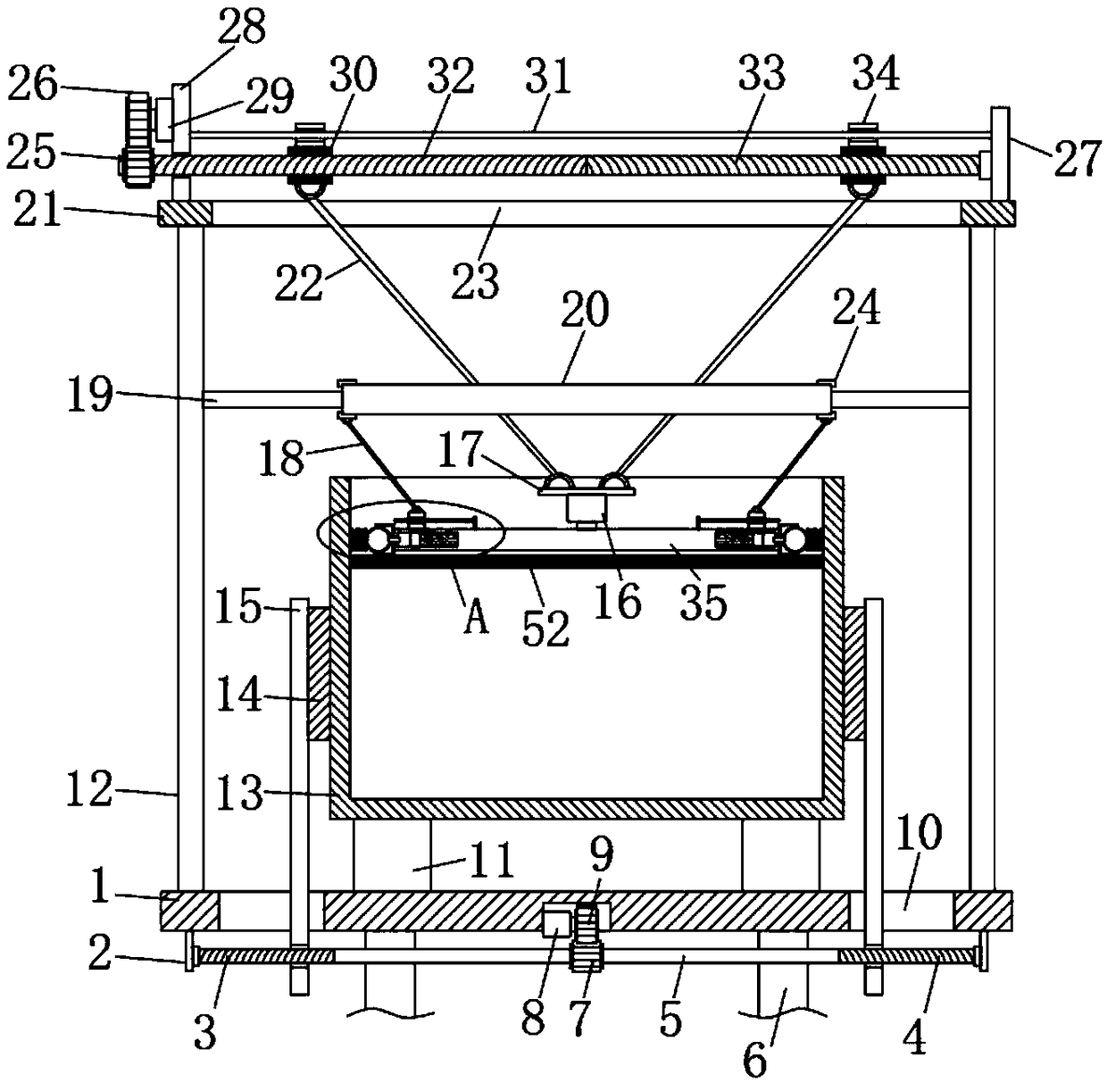 Containing bucket cleaning device for new material processing