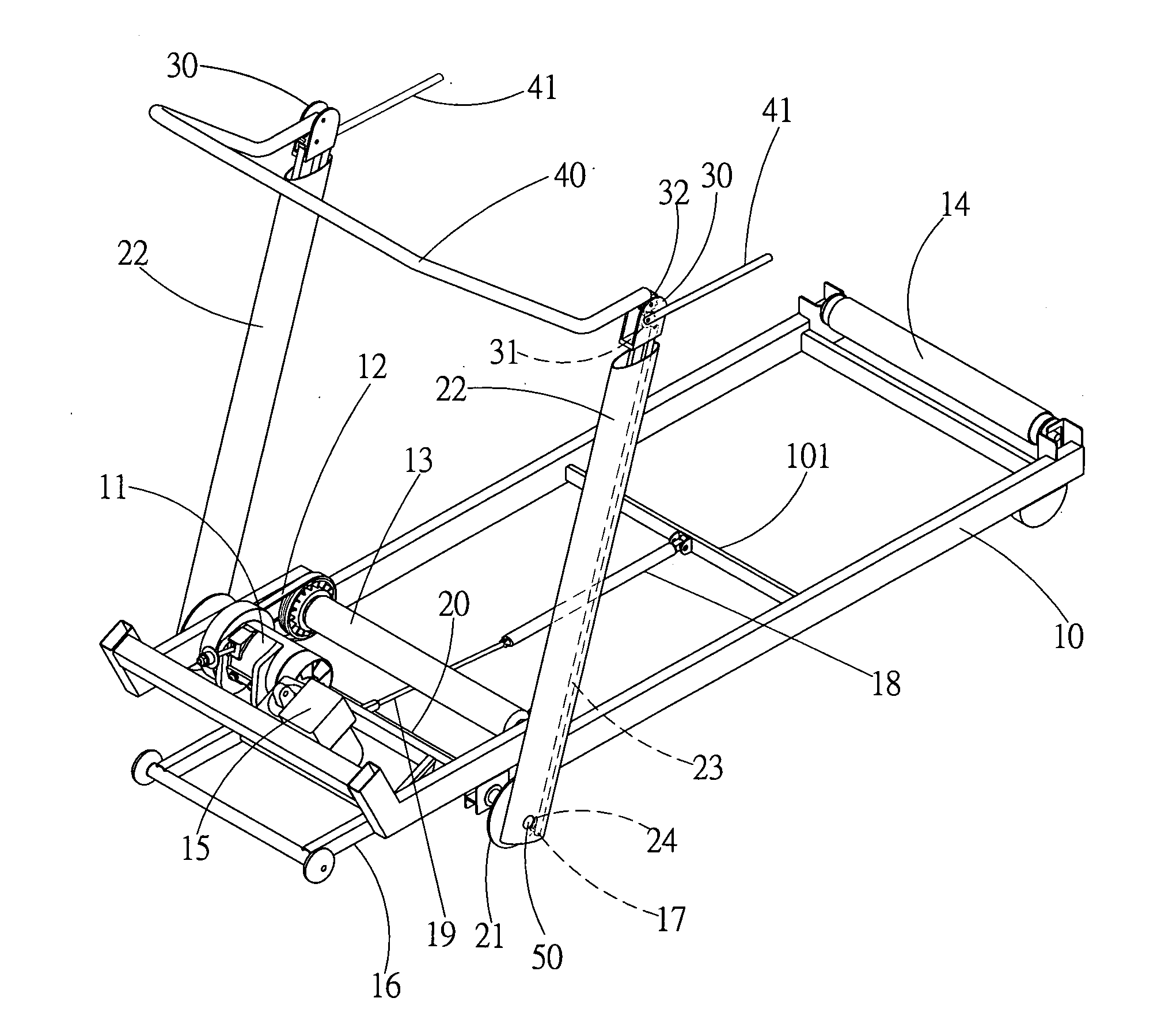 Folding mechanism for a handrail frame assembly of a treadmill