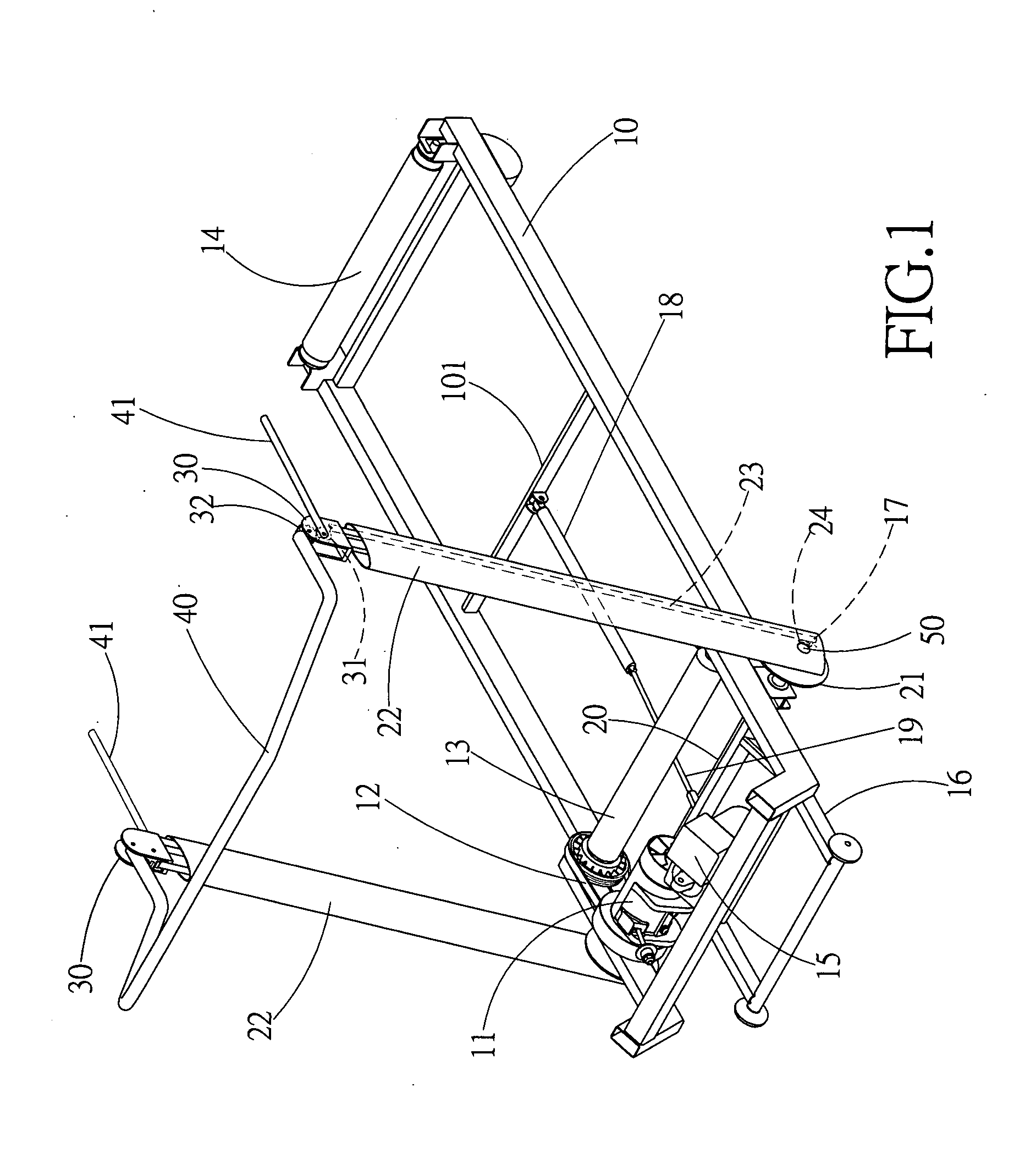 Folding mechanism for a handrail frame assembly of a treadmill