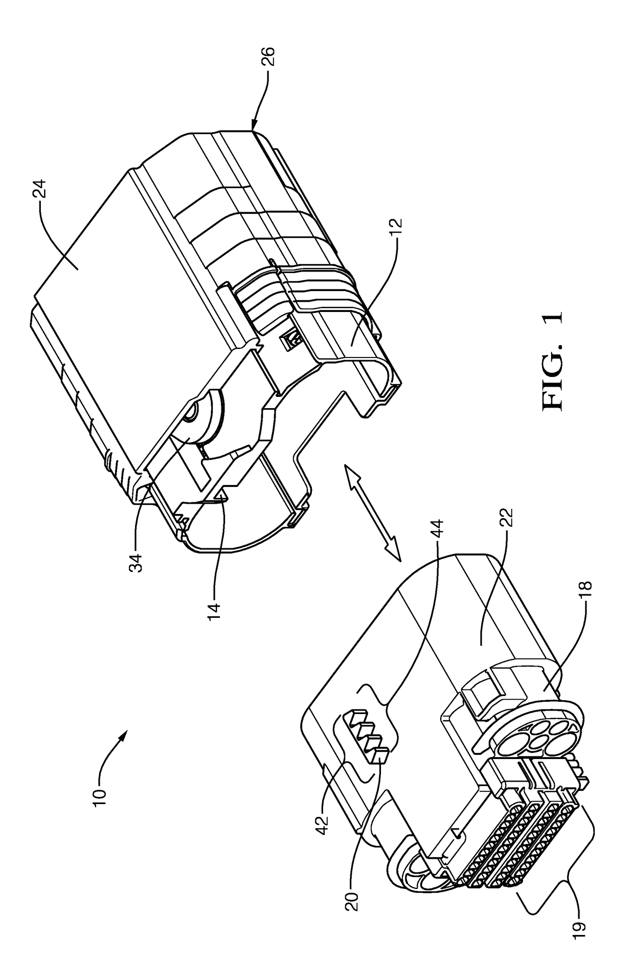 Connector assembly with variable axial assist