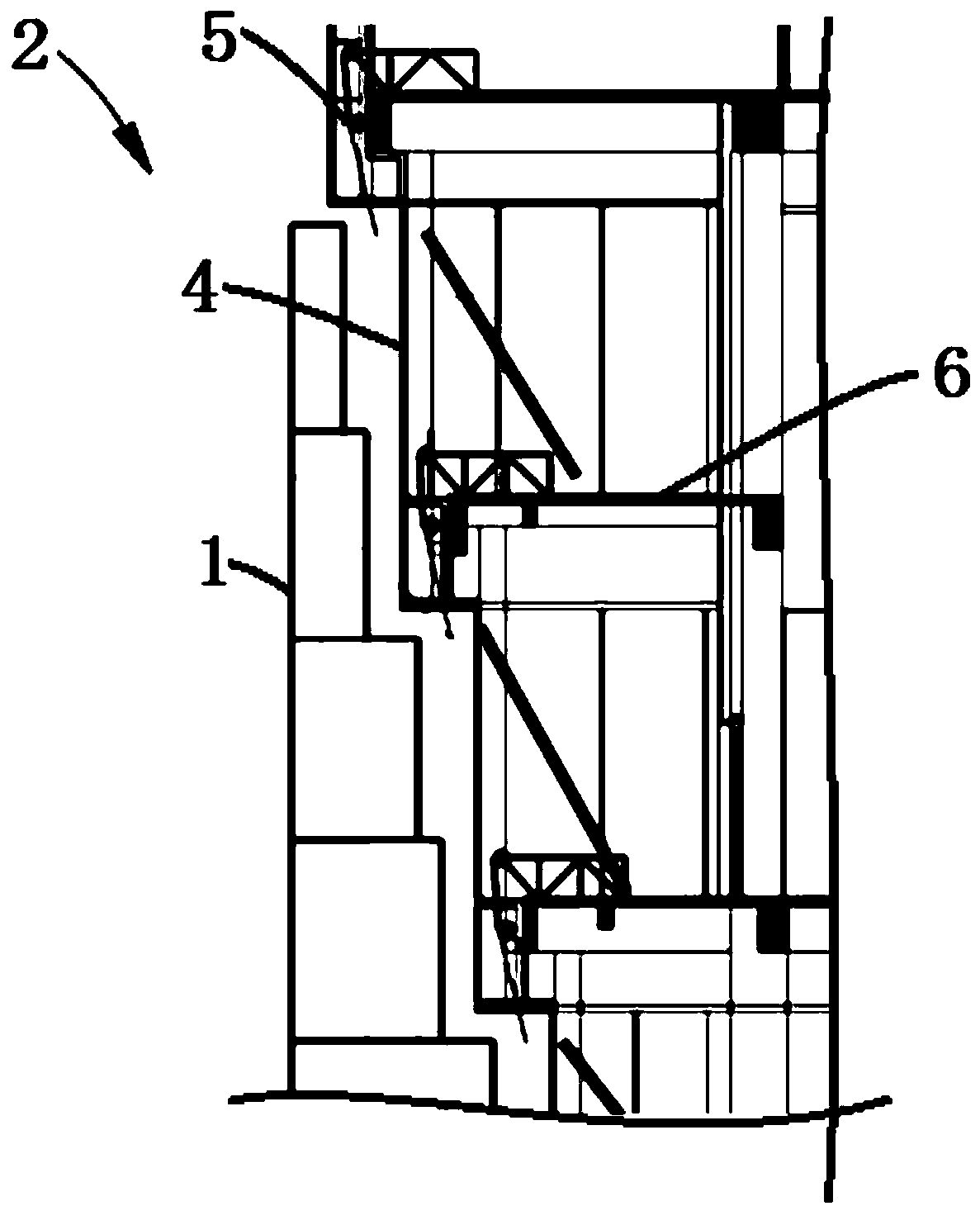 Stepped set-back model large glass curtain wall construction method