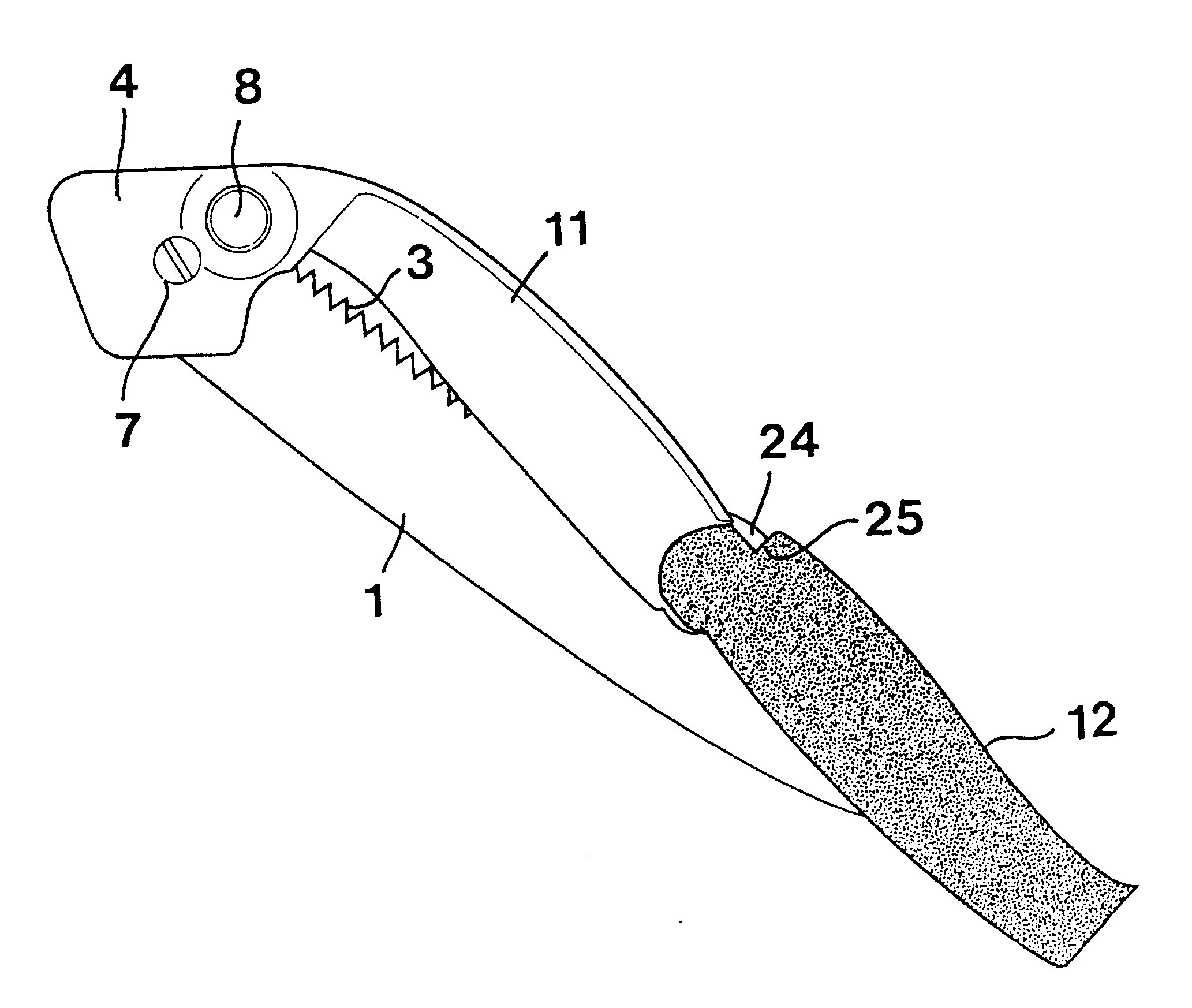 Hand saw having a handle including a pivoted protector for protecting a blade