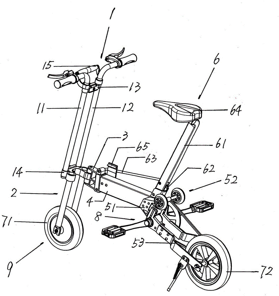Telescopic handle five-way pipe rotating shaft portable electric bicycle capable of being dragged