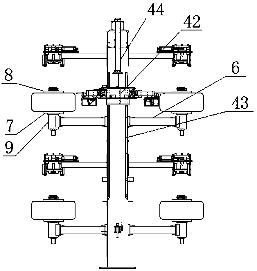 A post-inflating device for a double-layer double-mode hydraulic type vulcanizing machine