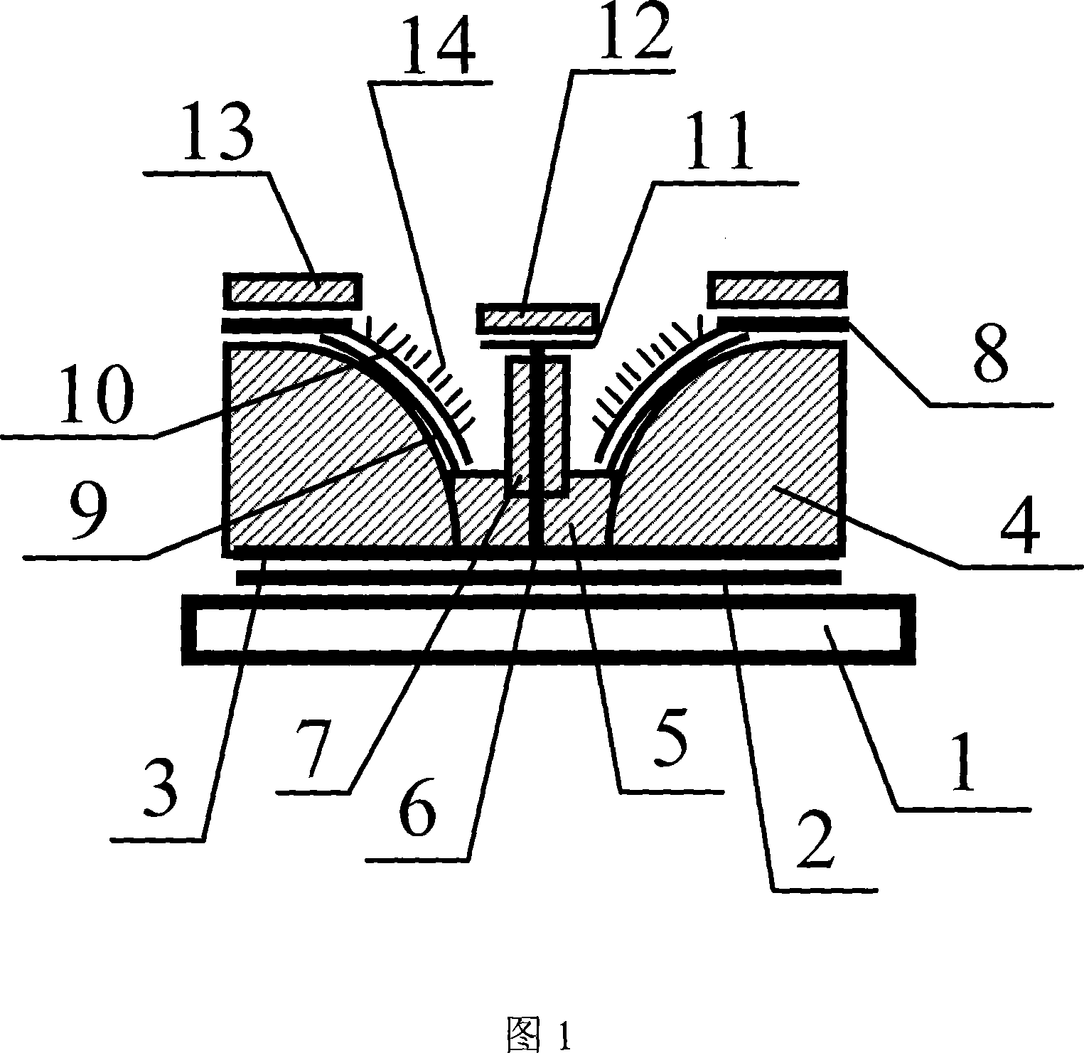 Planar display device with H-shaped sided-grid controlled structure and its production
