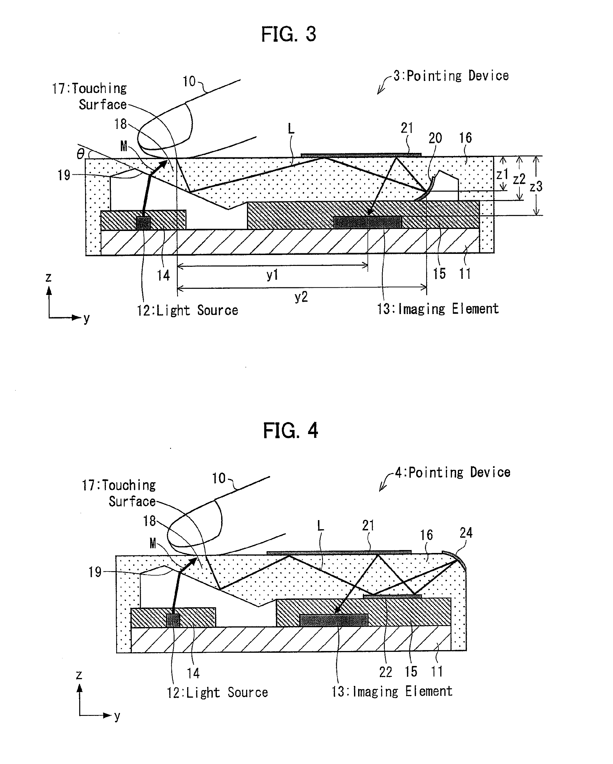 Pointing device comprising a light control part and electronic apparatus comprising an input device
